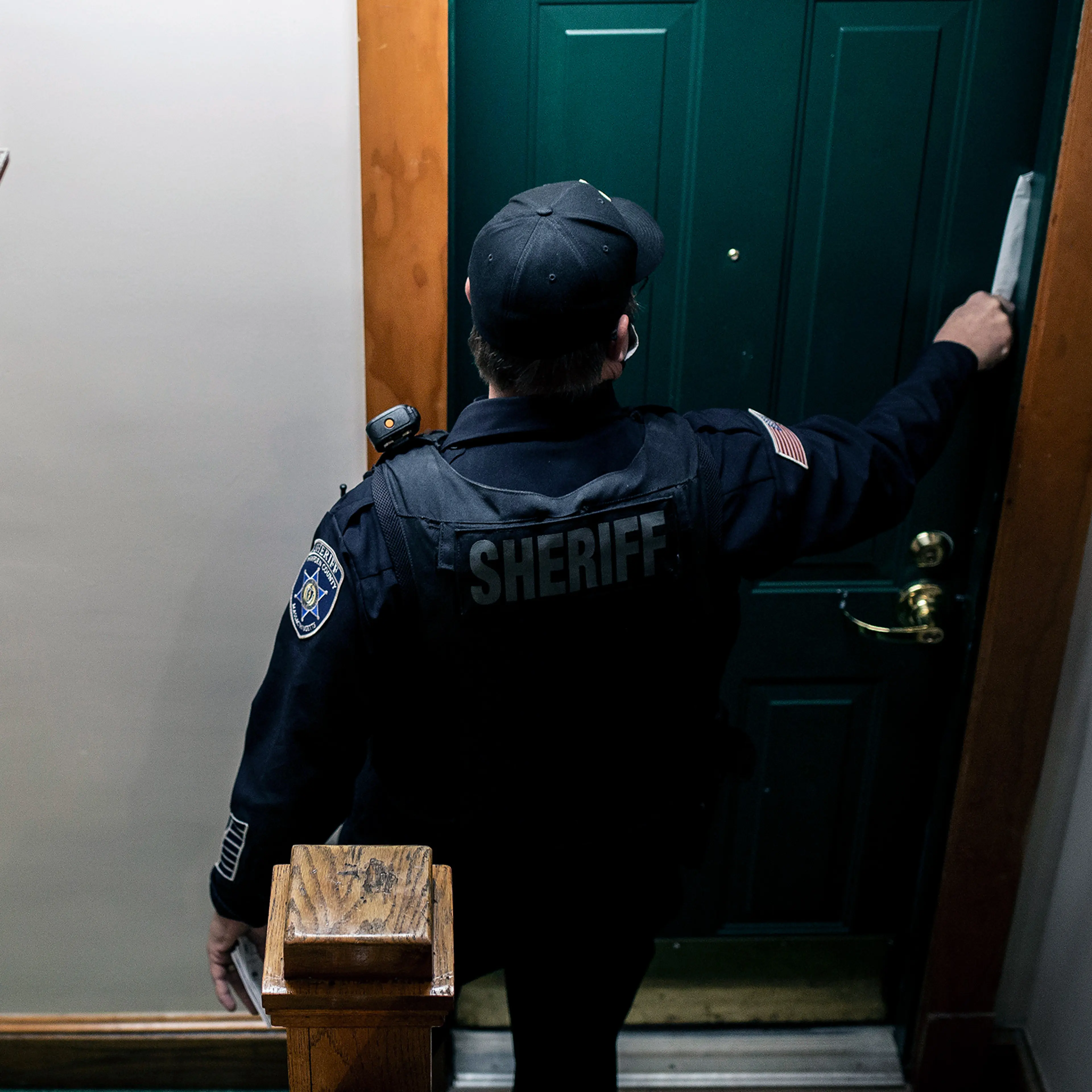 An eviction notice is placed in the doorway of an apartment in Springfield, Mass., on Dec. 16, 2020. (Bryan Anselm/The New York Times)