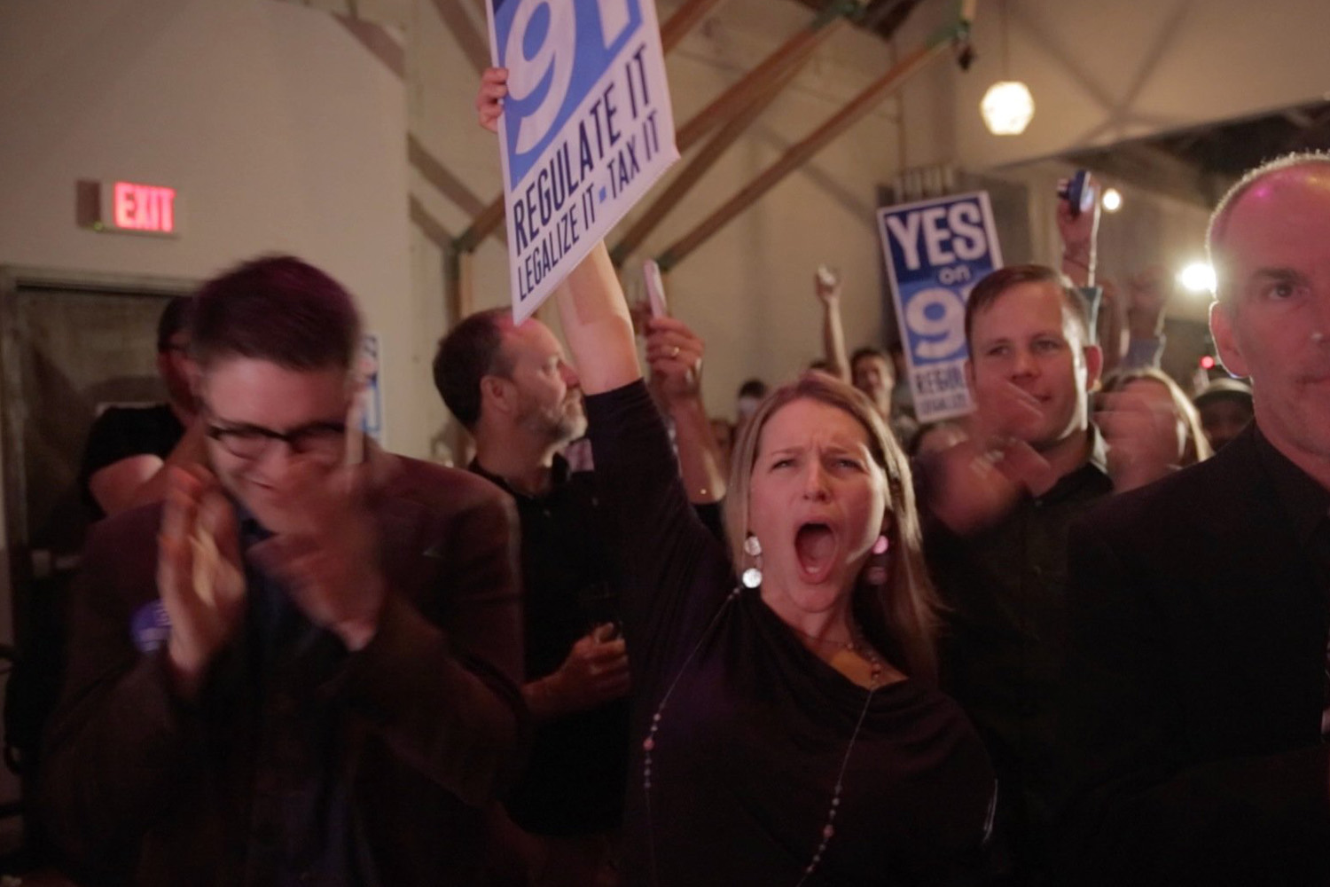 Supporters celebrate the passage of Measure 91, legalizing marijuana in Oregon on Nov. 4, 2014 in Portland, Oregon.