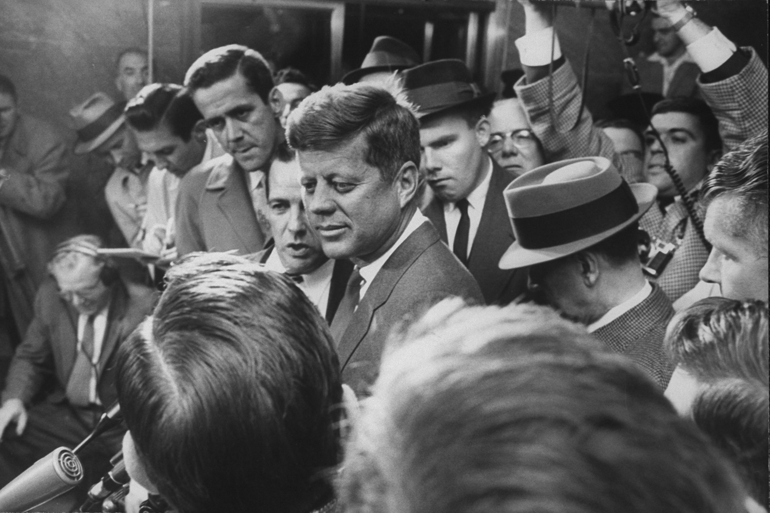President-elect John F. Kennedy at Georgetown Hospital after the birth of his son, John Jr., Nov. 1960.