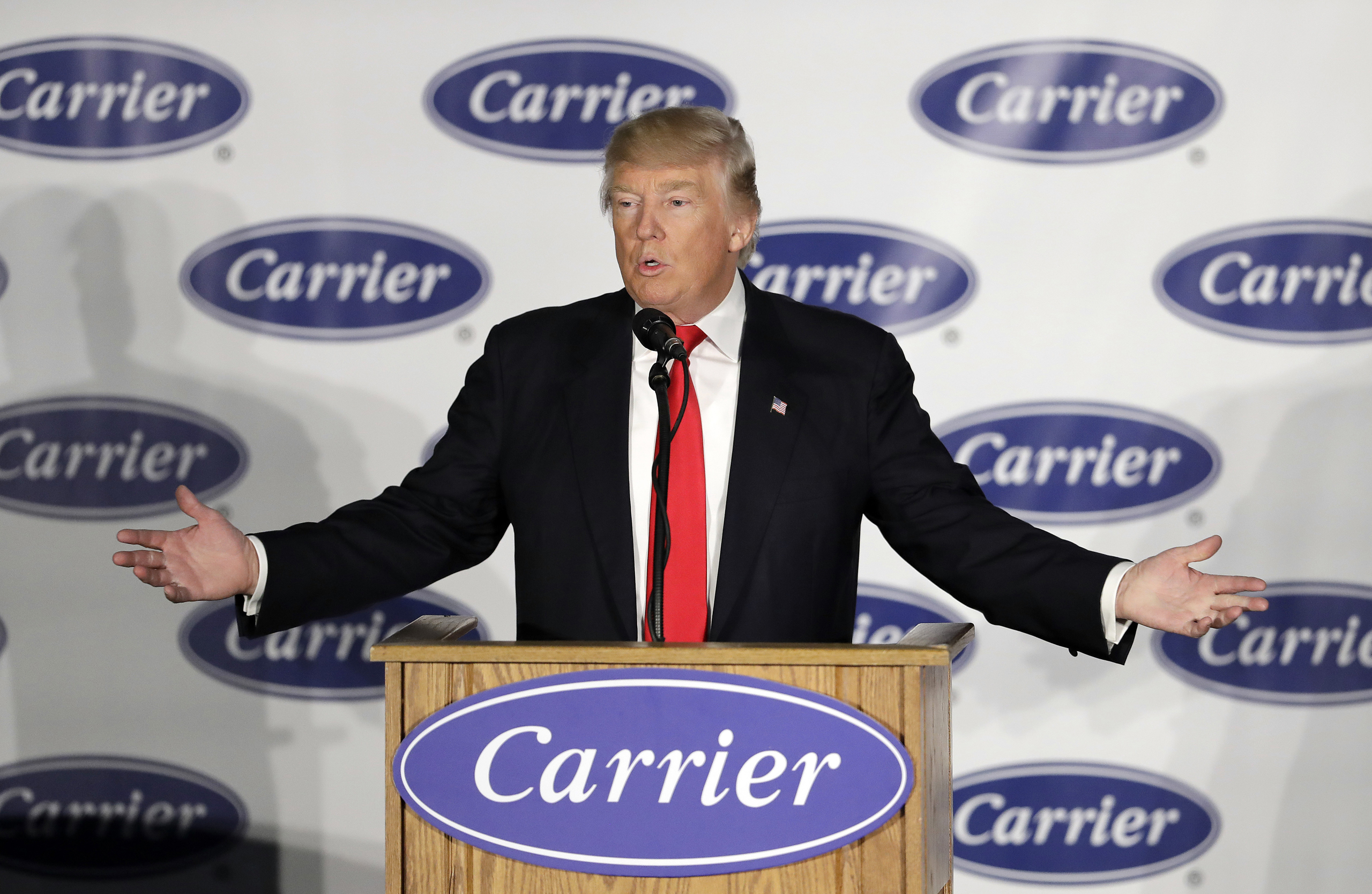 President-elect Donald Trump speaks at Carrier Corp. in Indianapolis, on Dec. 1, 2016.