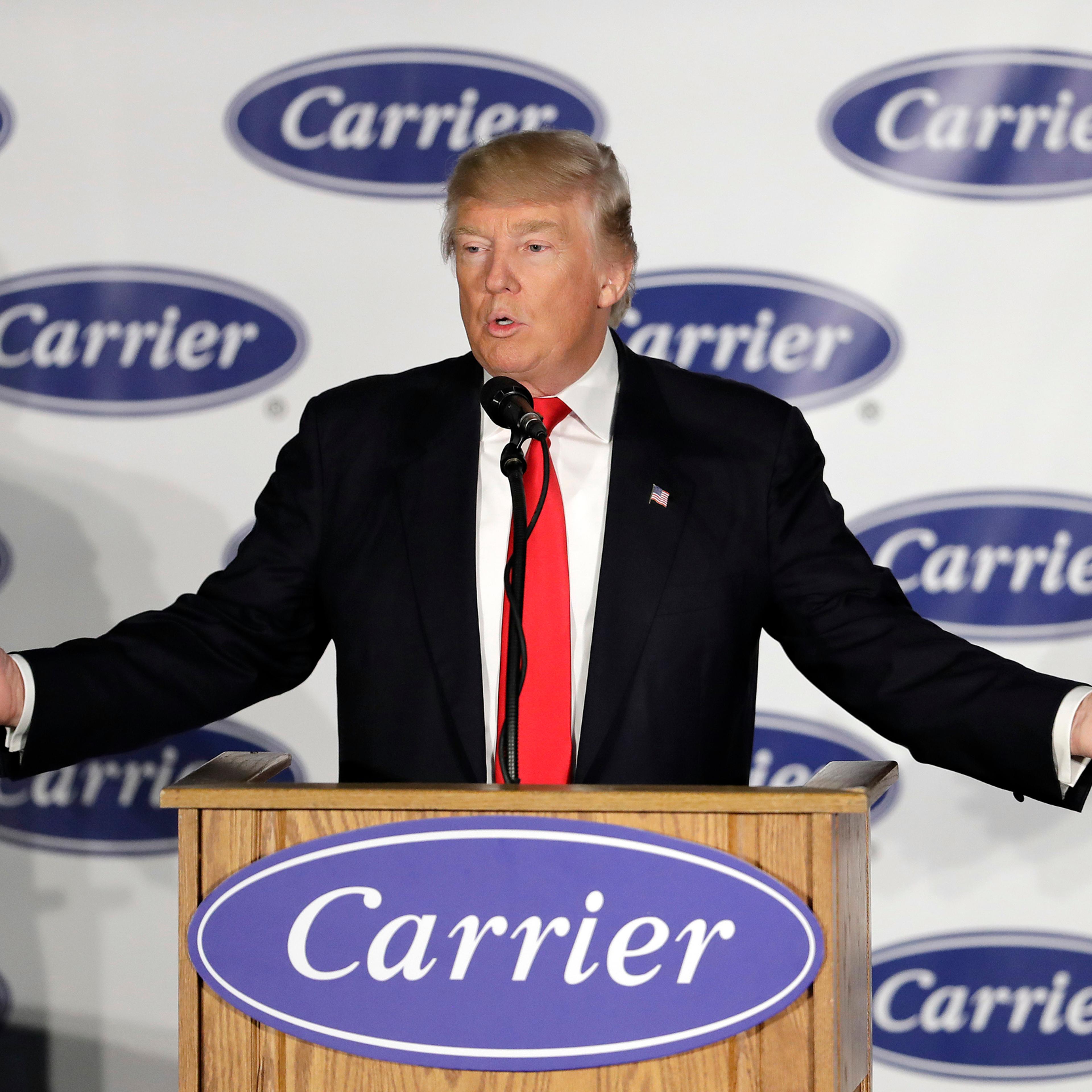 President-elect Donald Trump speaks at Carrier Corp. in Indianapolis, on Dec. 1, 2016.