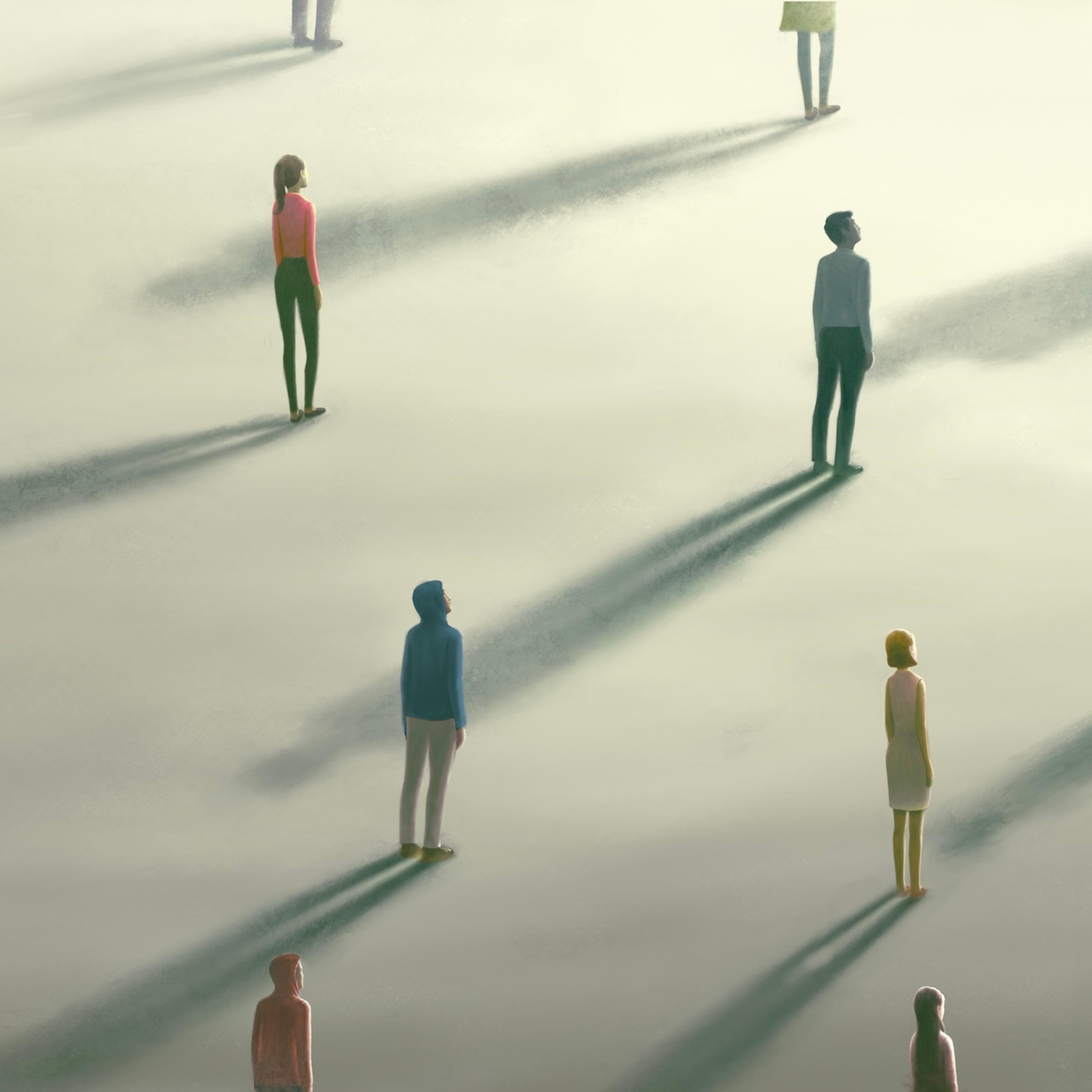 Surreal painting hope lonely and loneliness of crowd concept. minimal illustration, conceptual art, digital artwork