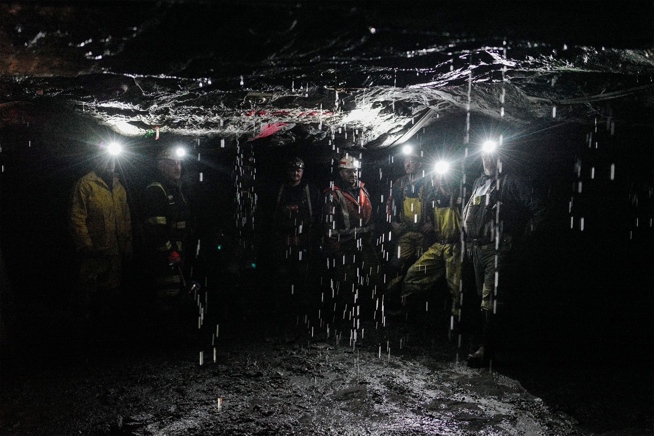 Coal miners appear in Southern Coal Corporation coal mine Pay Car Inc. No. 58 in Monroe County, W.Va., on Mar. 17, 2017.