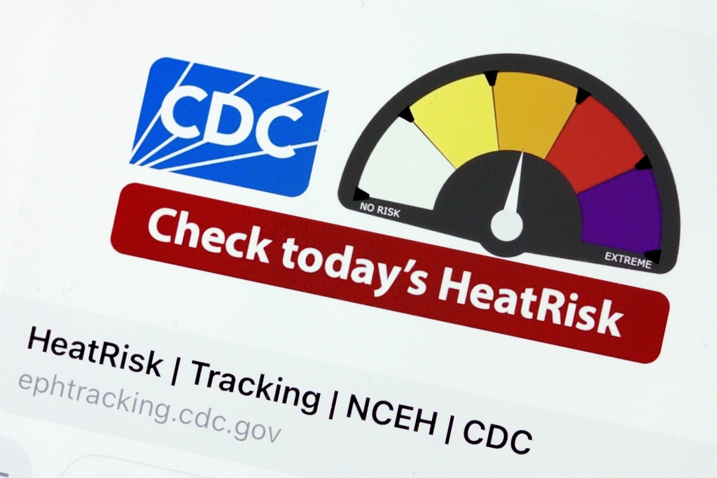 The website for Centers for Disease Control and Prevention displays on a computer screen in Glenside, Pa., Monday, April 22, 2024, a new heat risk system developed with the National Weather Service. They unveiled a new color-coded system to warn American