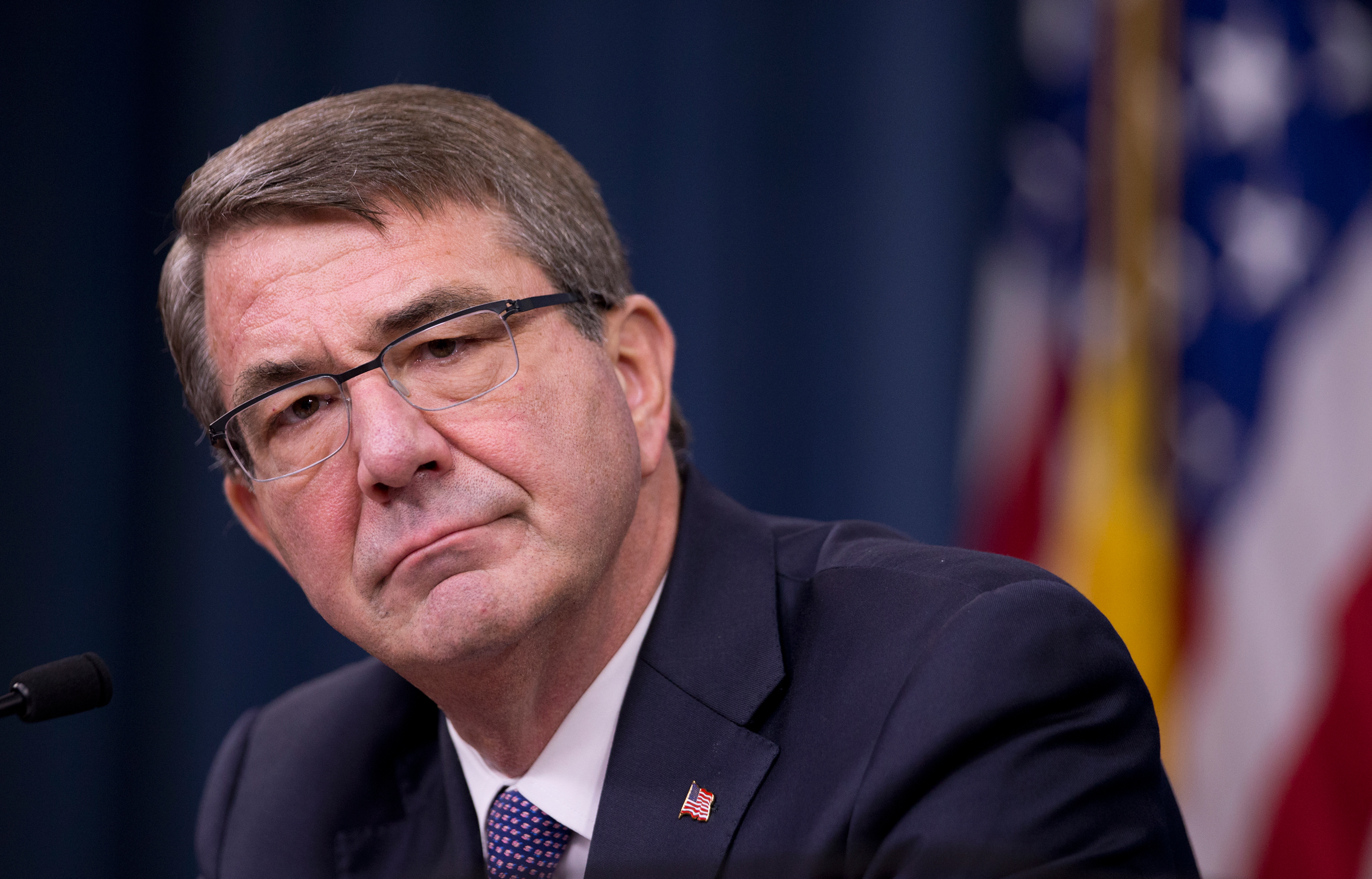 Defense Secretary Ash Carter speaks during a news conference at the Pentagon, Friday, March 25, 2016, where he announced U.S. forces killed a senior Islamic State leader, among several key members of the militant group eliminated this week. (AP Photo/Mau