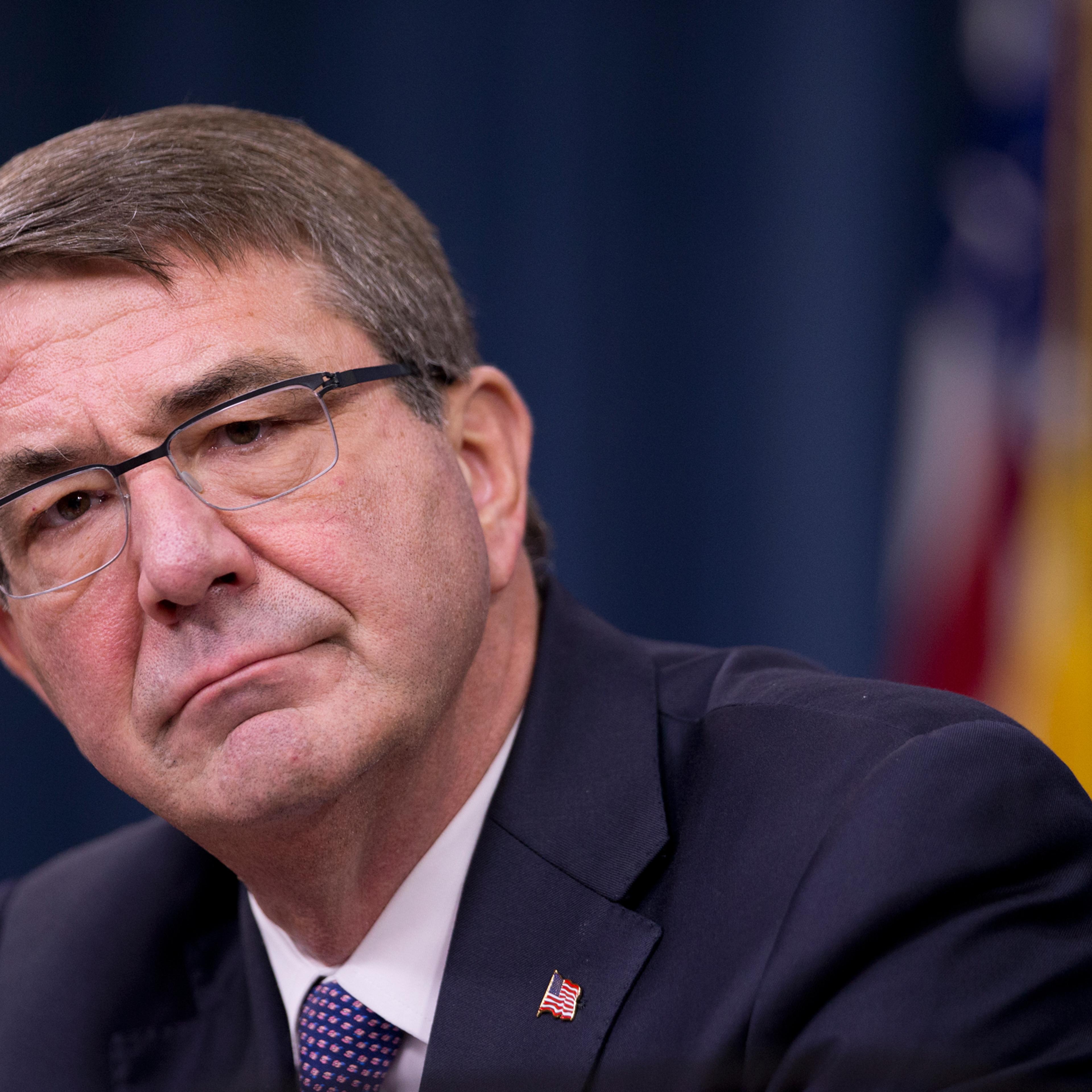 Defense Secretary Ash Carter speaks during a news conference at the Pentagon, Friday, March 25, 2016, where he announced U.S. forces killed a senior Islamic State leader, among several key members of the militant group eliminated this week. (AP Photo/Mau