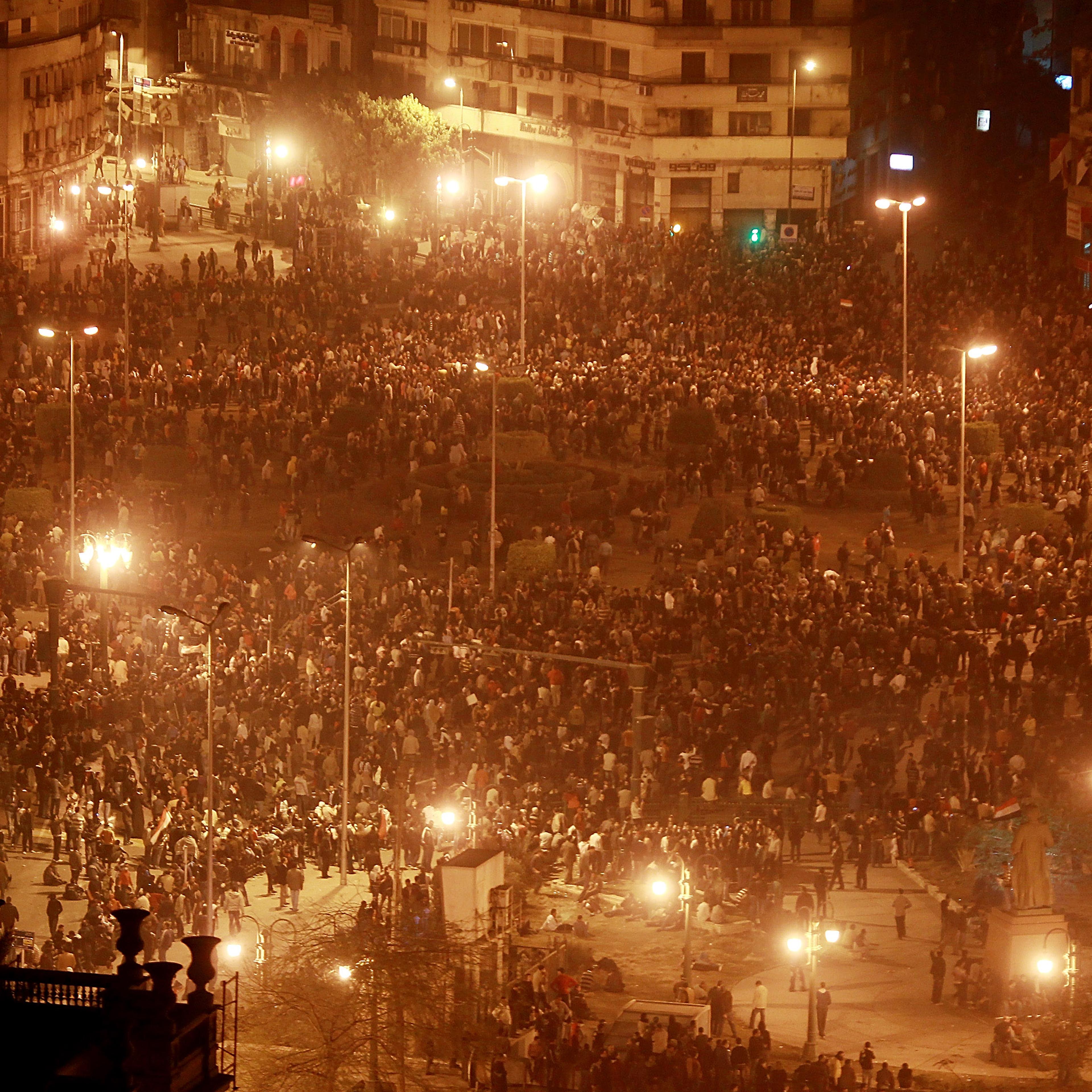 Thousands of protestors gathered in Tahrir Square on Jan. 28, 2011 in Cairo, Egypt. Thousands of police were on the streets of the capital and hundreds of arrests were made in an attempt to quell demonstrations.