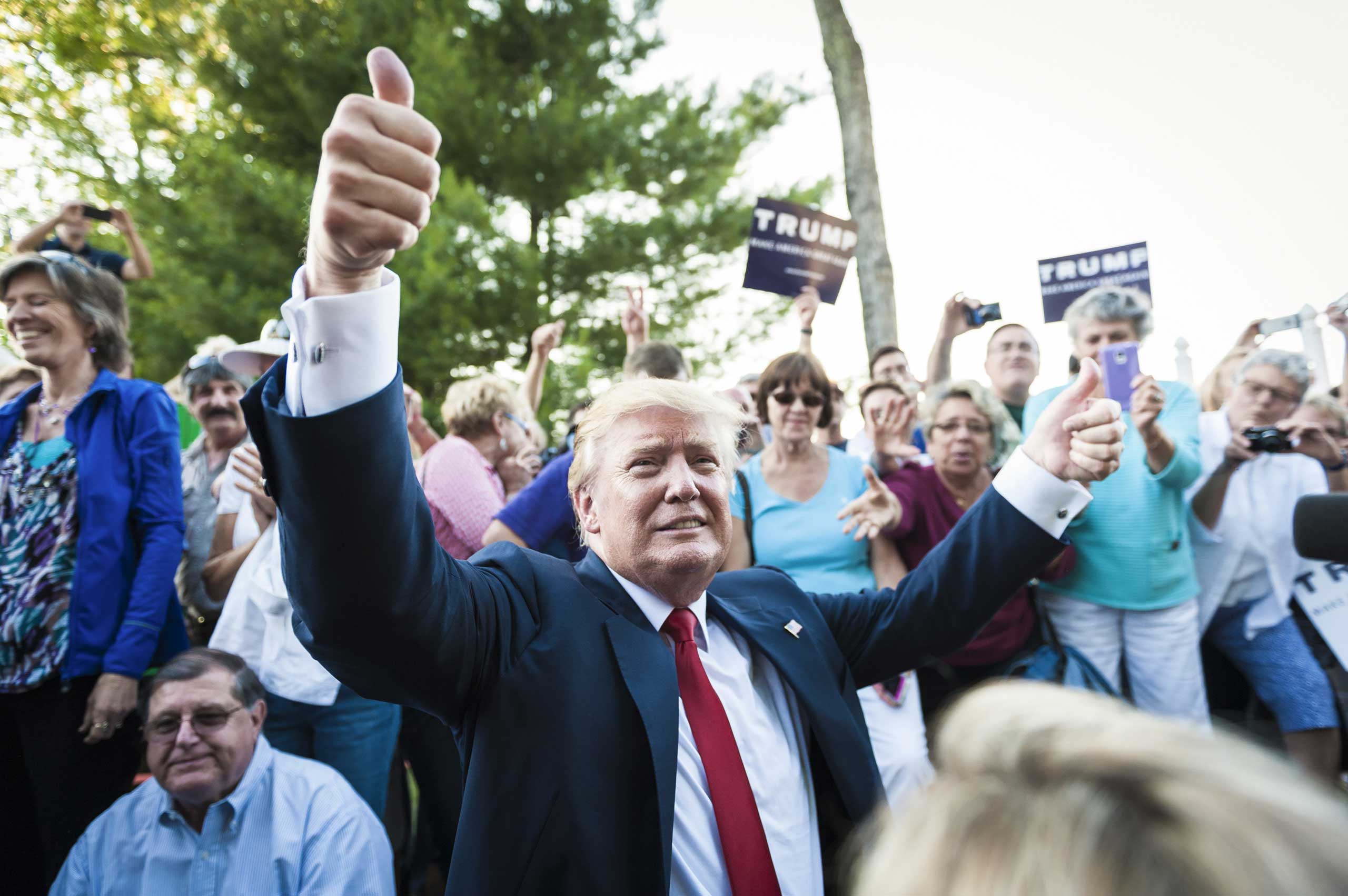 Republican presidential hopeful Donald Trump at a campaign rally in Laconia, N.H.