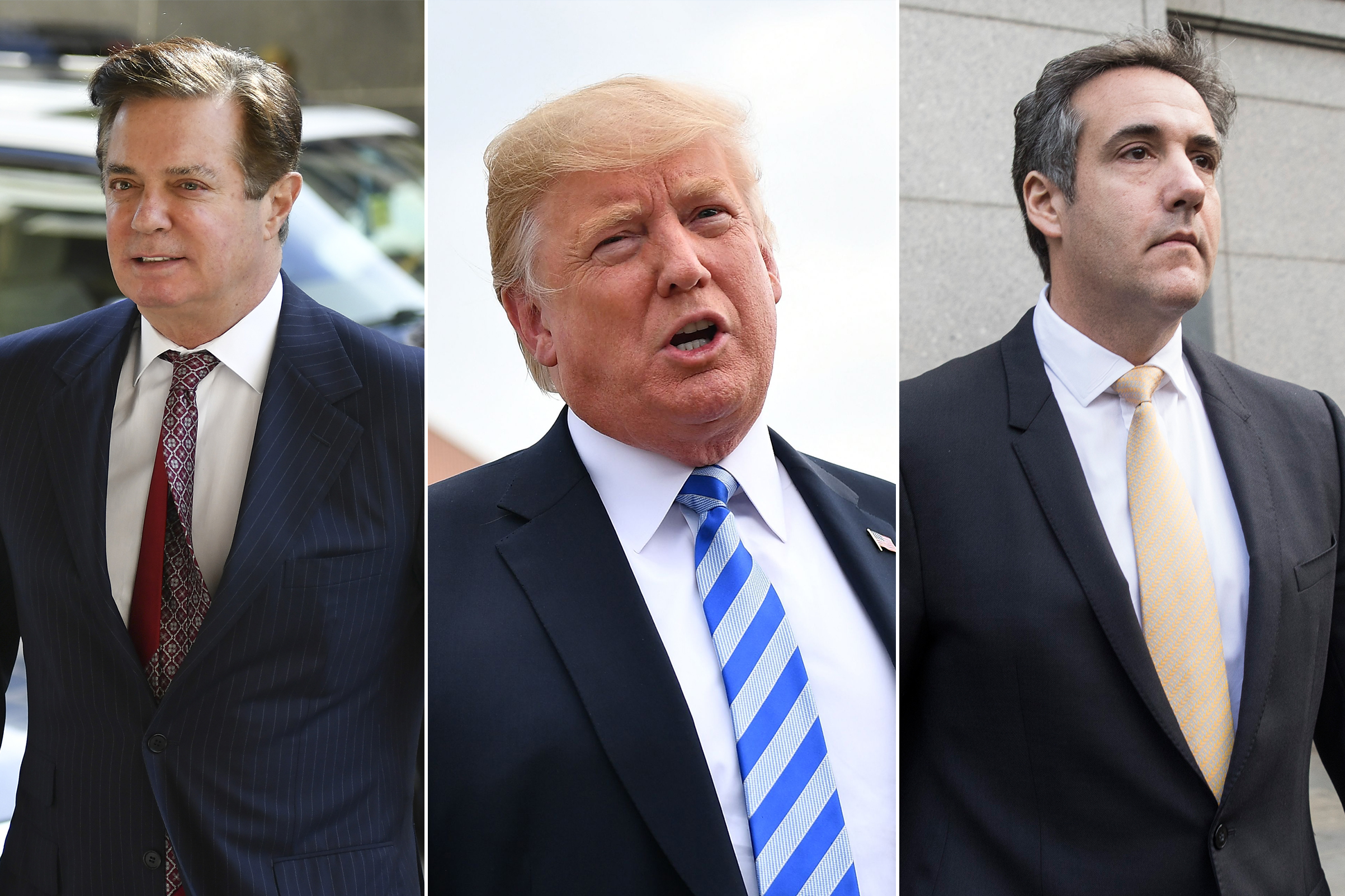 A composite image of Paul Manafort, President Donald Trump and Michael Cohen