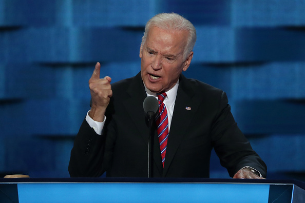 US Vice President Joe Biden delivers remarks on the third day of the Democratic National Convention at the Wells Fargo Center, July 27, 2016 in Philadelphia, Pennsylvania.