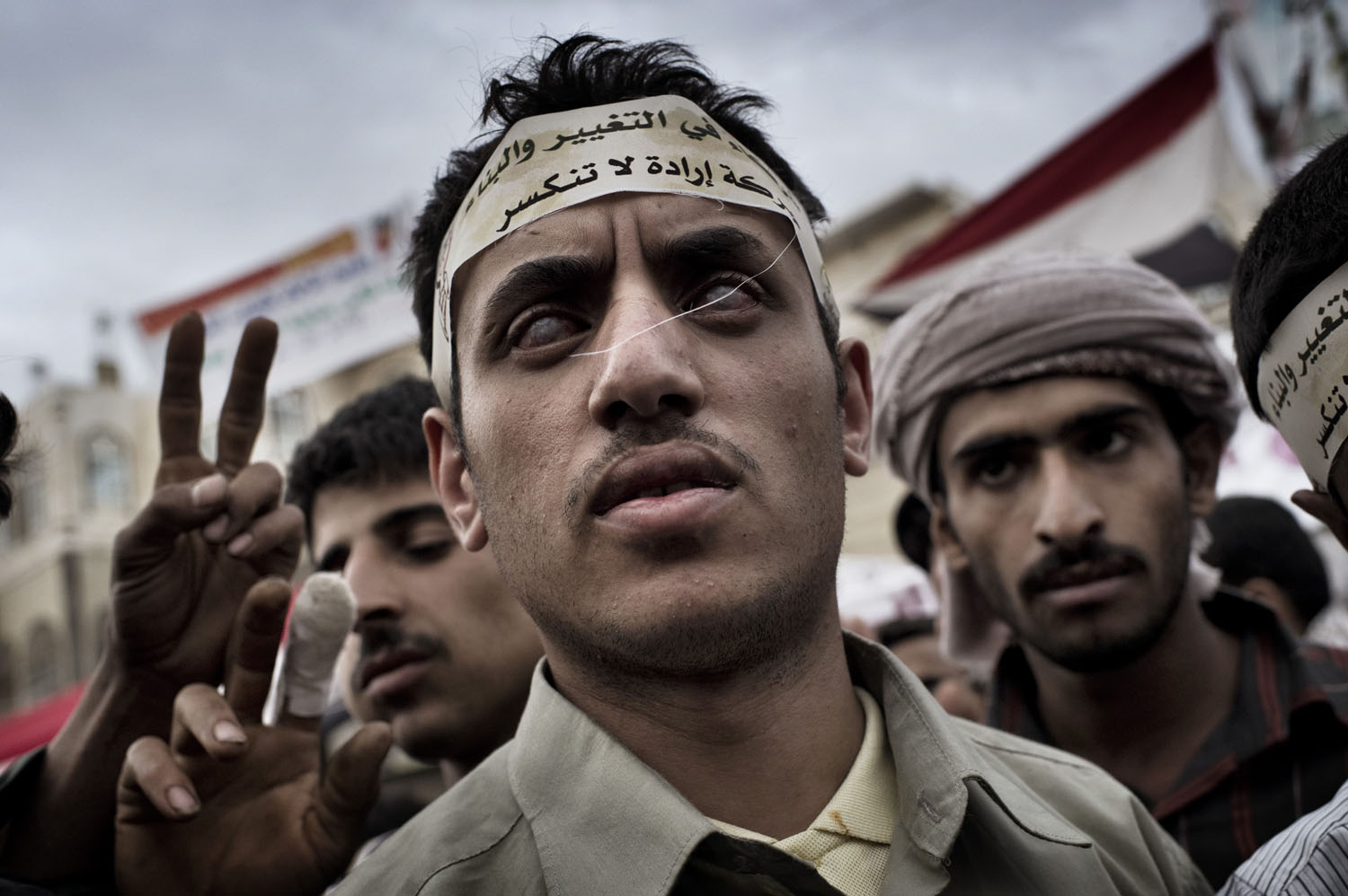 A blind protester attends a demonstration at Change Square in Sana'a, May 16, 2011.