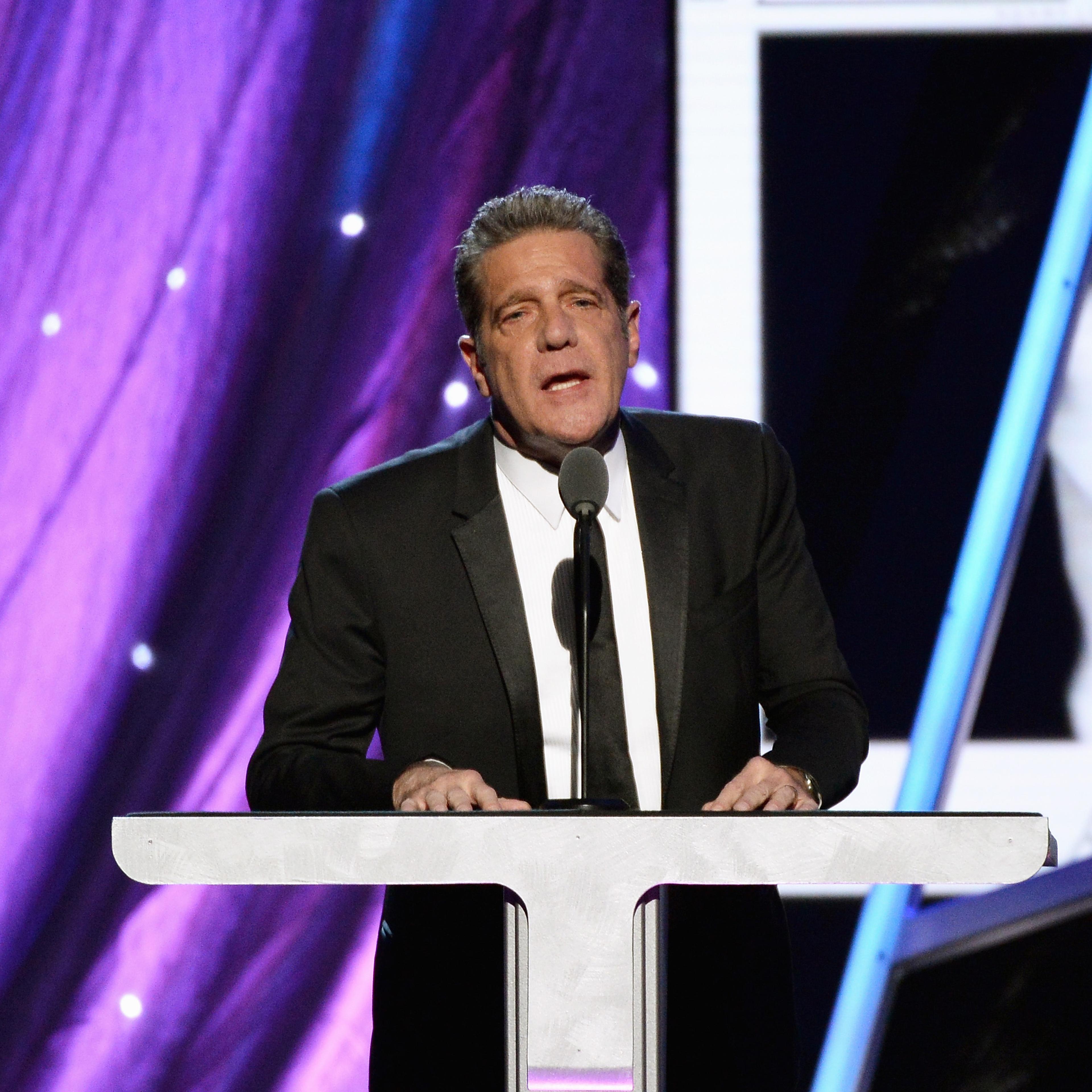 Glenn Frey speaks onstage, inducting Linda Ronstadt into the Rock And Roll Hall Of Fame, at Barclays Center in Brooklyn on April 10, 2014.