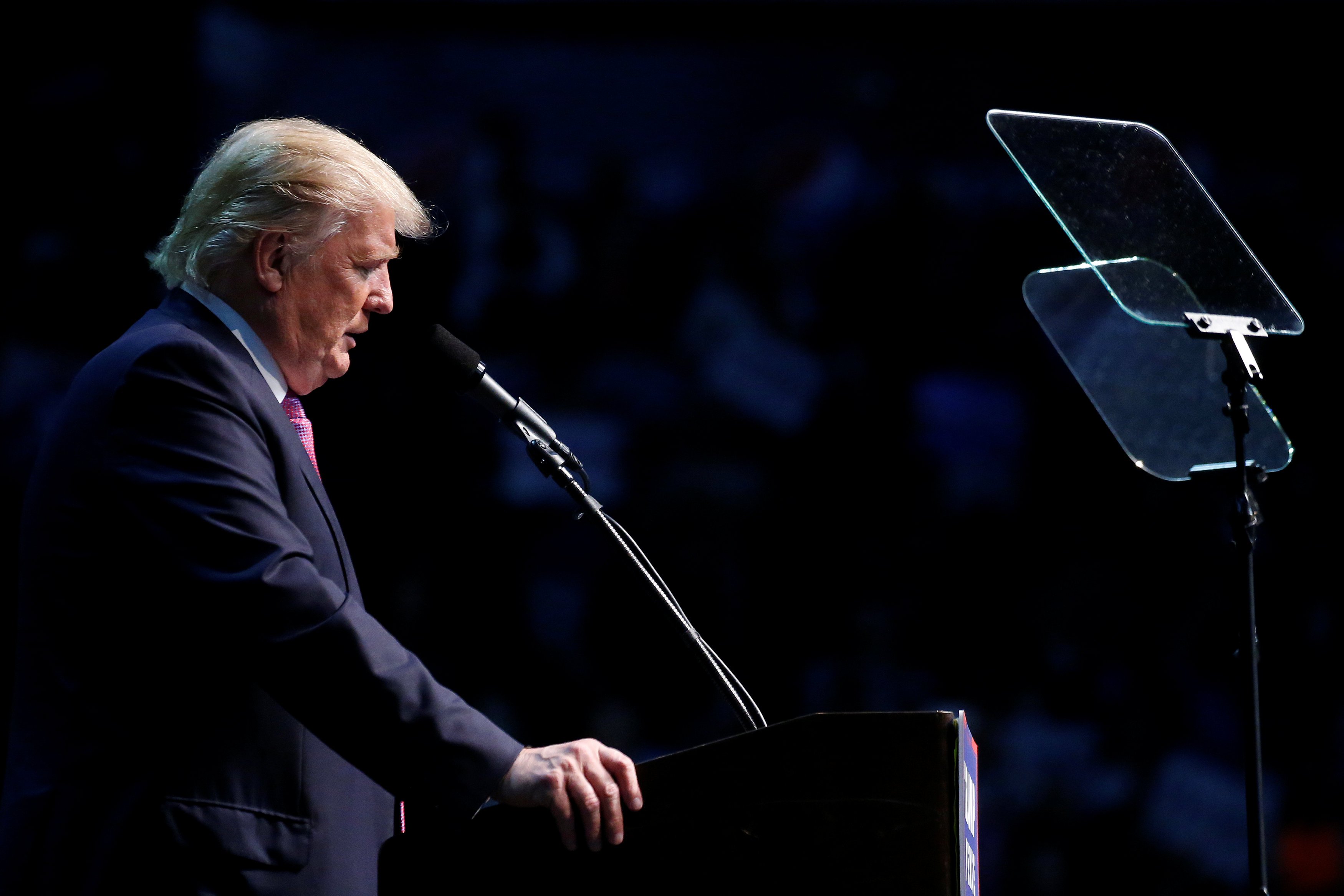 Republican presidential nominee Donald Trump speaks during a campaign rally in Everett