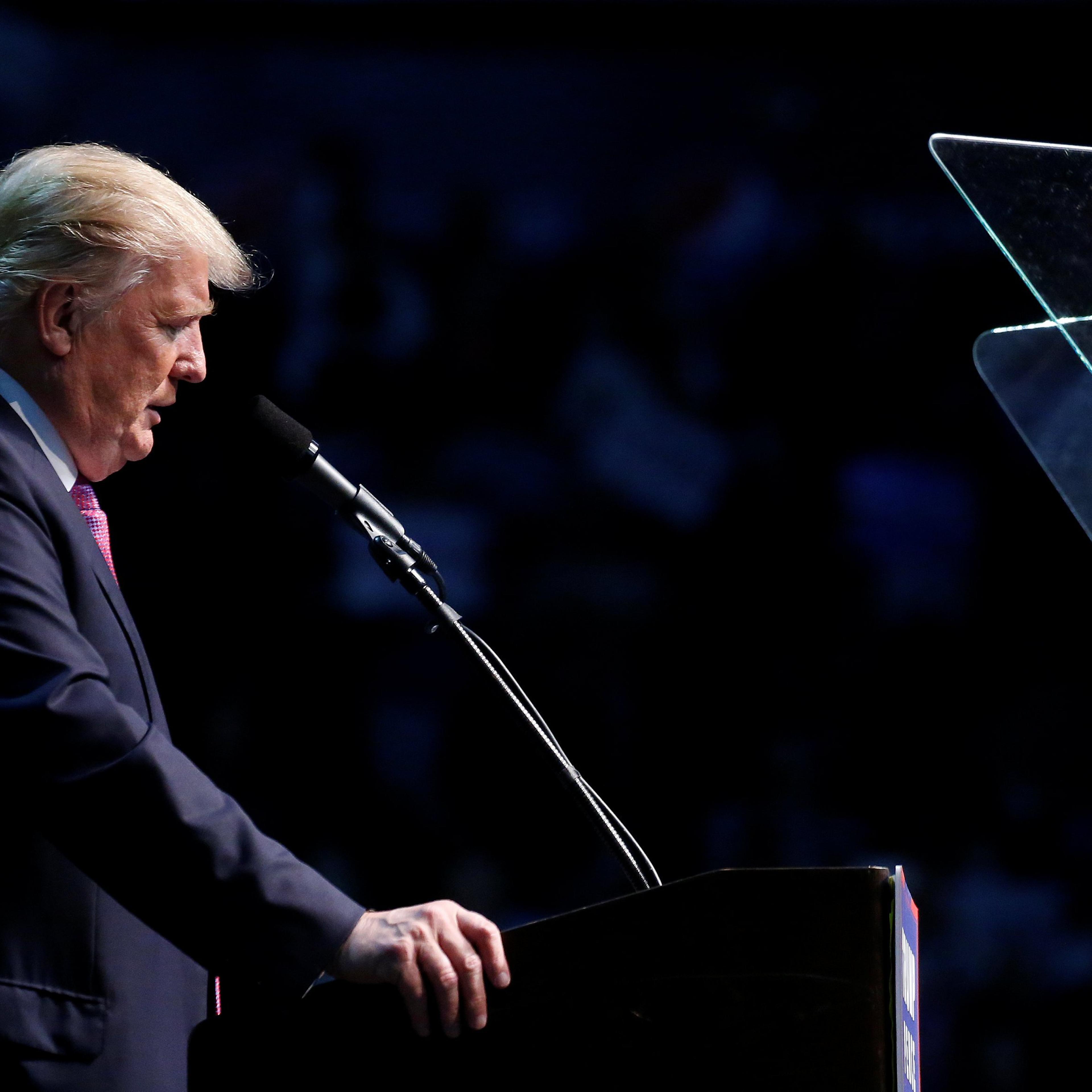 Republican presidential nominee Donald Trump speaks during a campaign rally in Everett