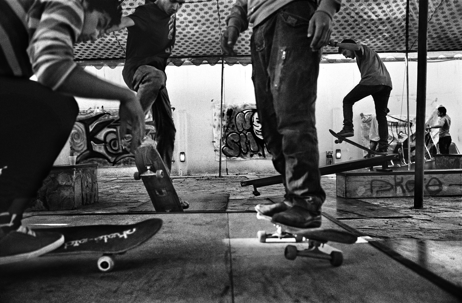 Young skaters practice in the garden of the Institut Français d’Afghanistan during the Sound Central Music Festival.