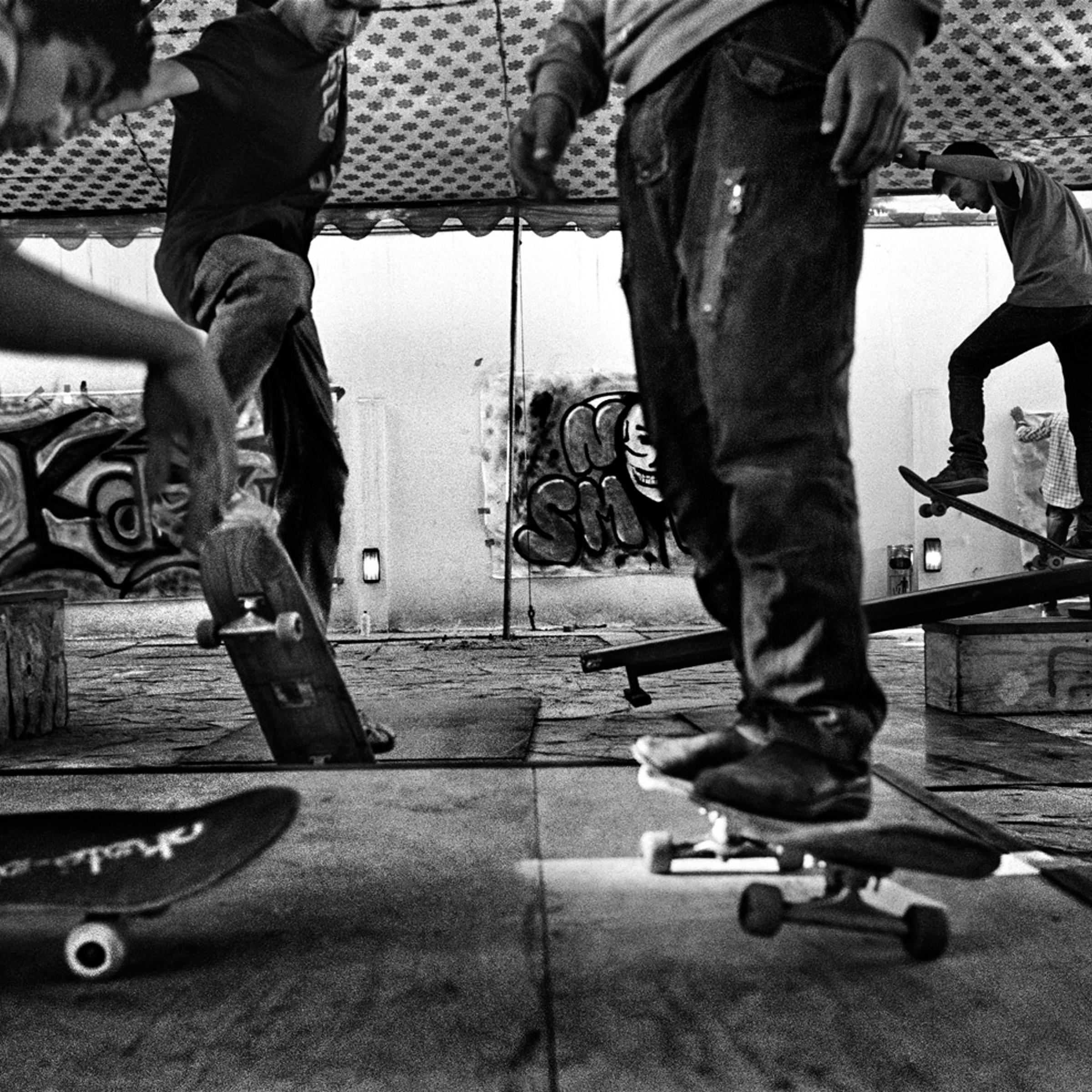 Young skaters practice in the garden of the Institut Français d’Afghanistan during the Sound Central Music Festival.