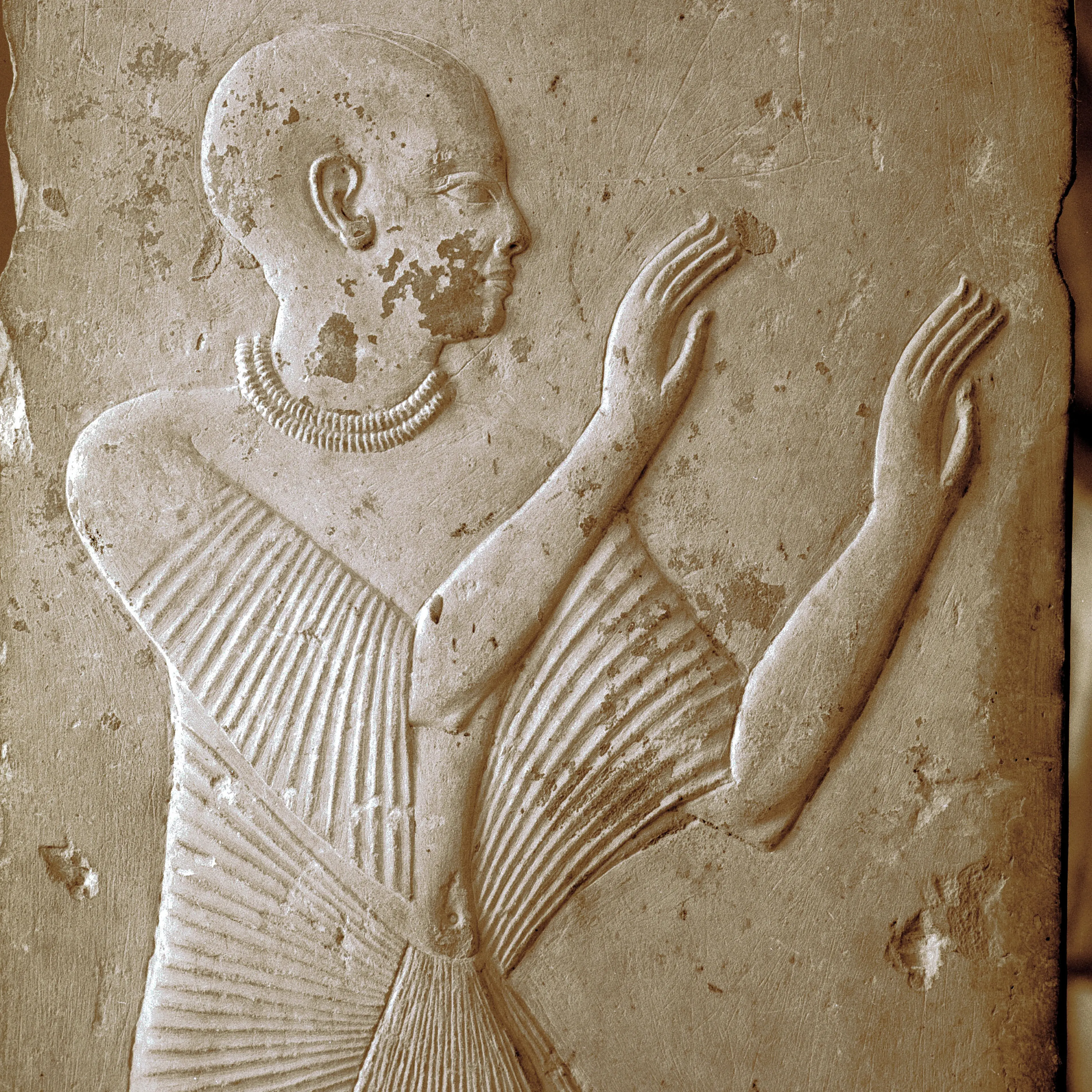Detail of one of the four pillars from the tomb of Ptahmose depicting an adorant
