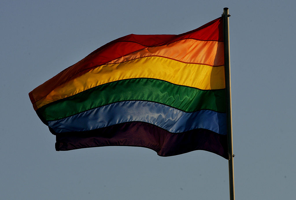 A rainbow flag waves in San Diego
