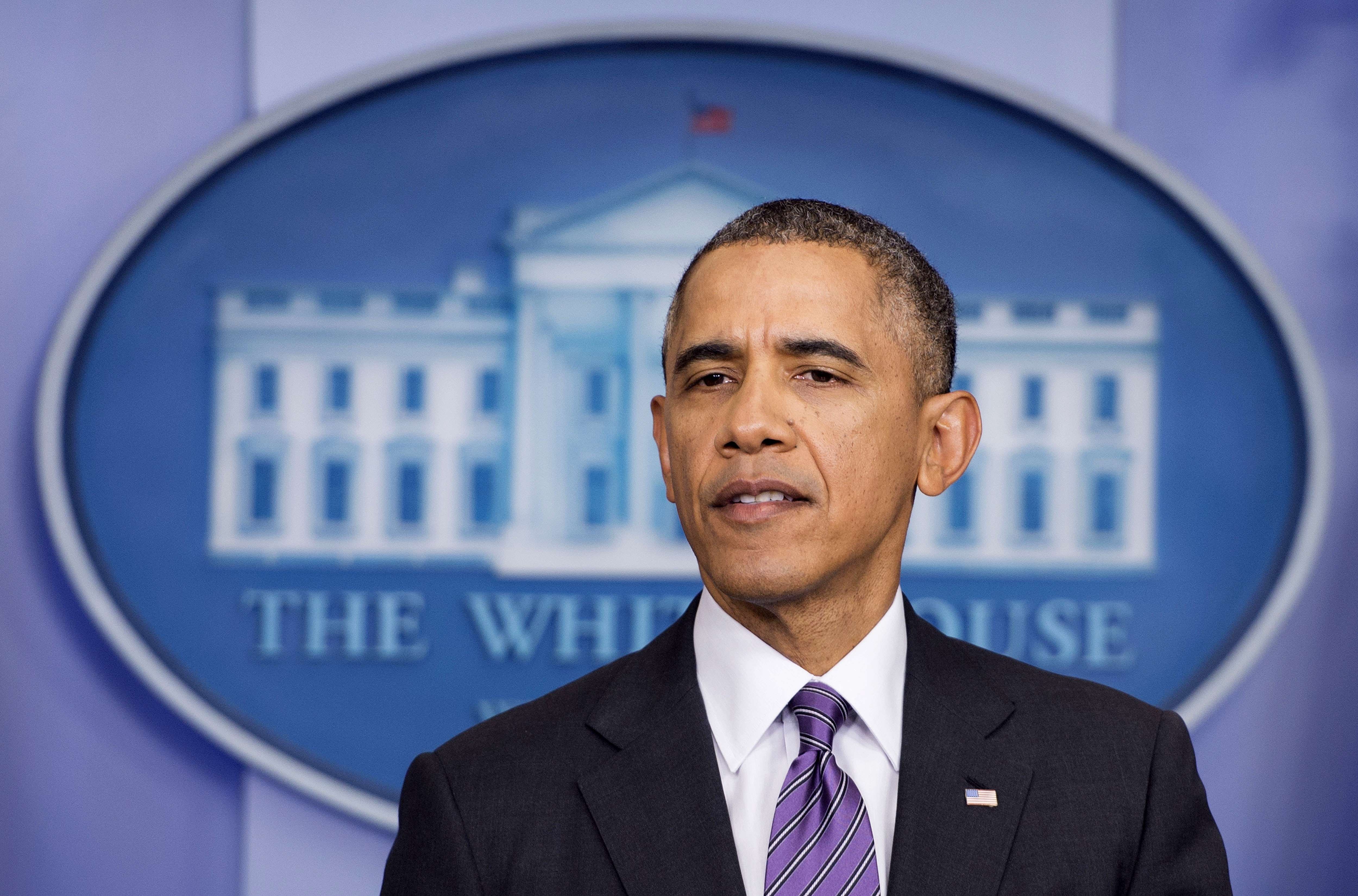 U.S. President Barack Obama delivers remarks from the Brady Press Room at the White House in Washington, D.C., April 17, 2014.