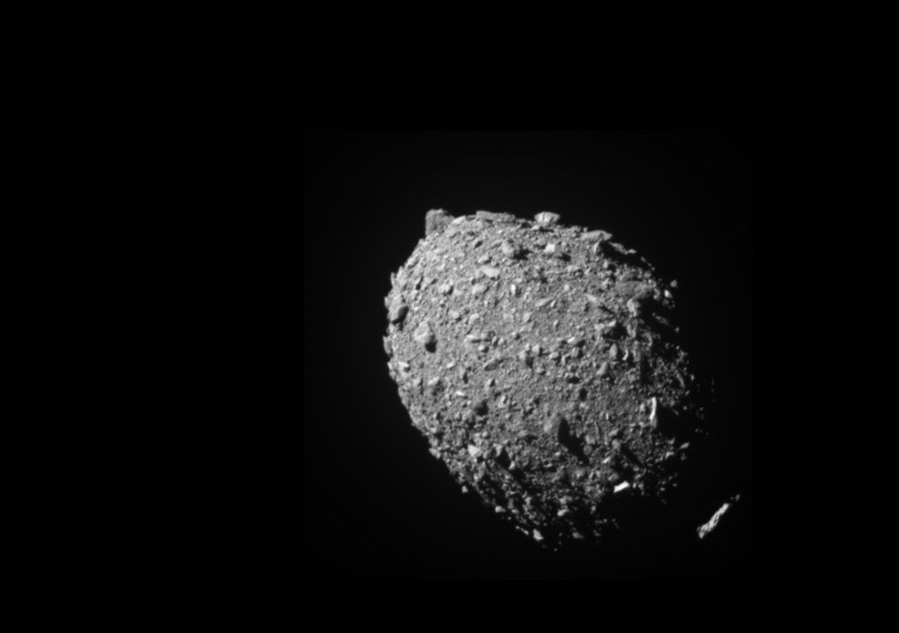 The asteroid Dimorphos as seen by the DART spacecraft 11 seconds before impact.