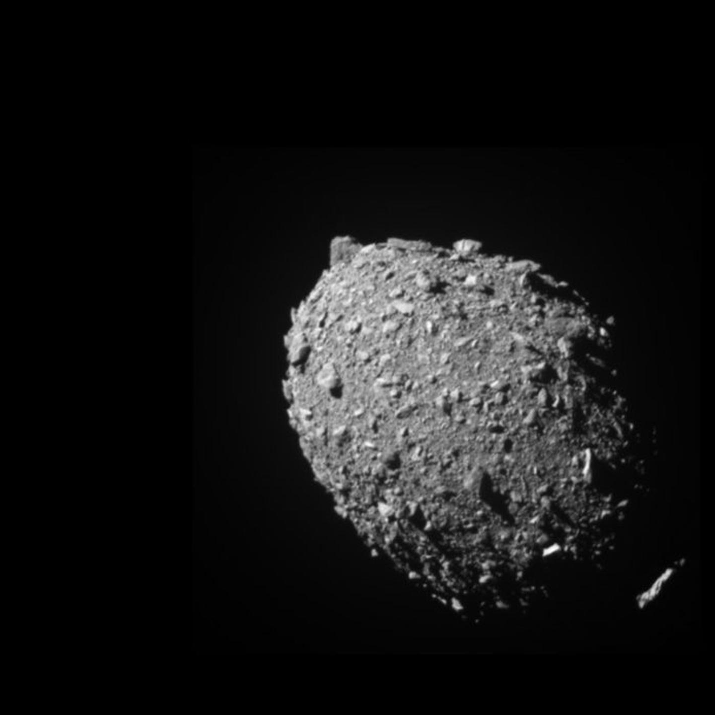 The asteroid Dimorphos as seen by the DART spacecraft 11 seconds before impact.