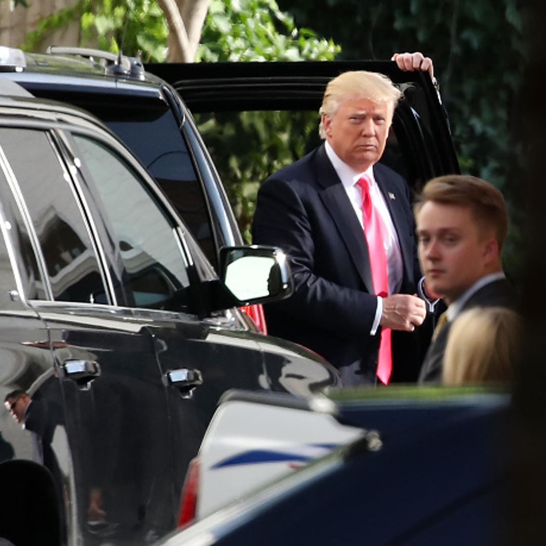 Presumptive Republican presidential nominee Donald Trump arrives at RNC headquarters for a meeting with House Speaker Paul Ryan (R-WI), and House Republicans July 7, 2016 in Washington, DC.