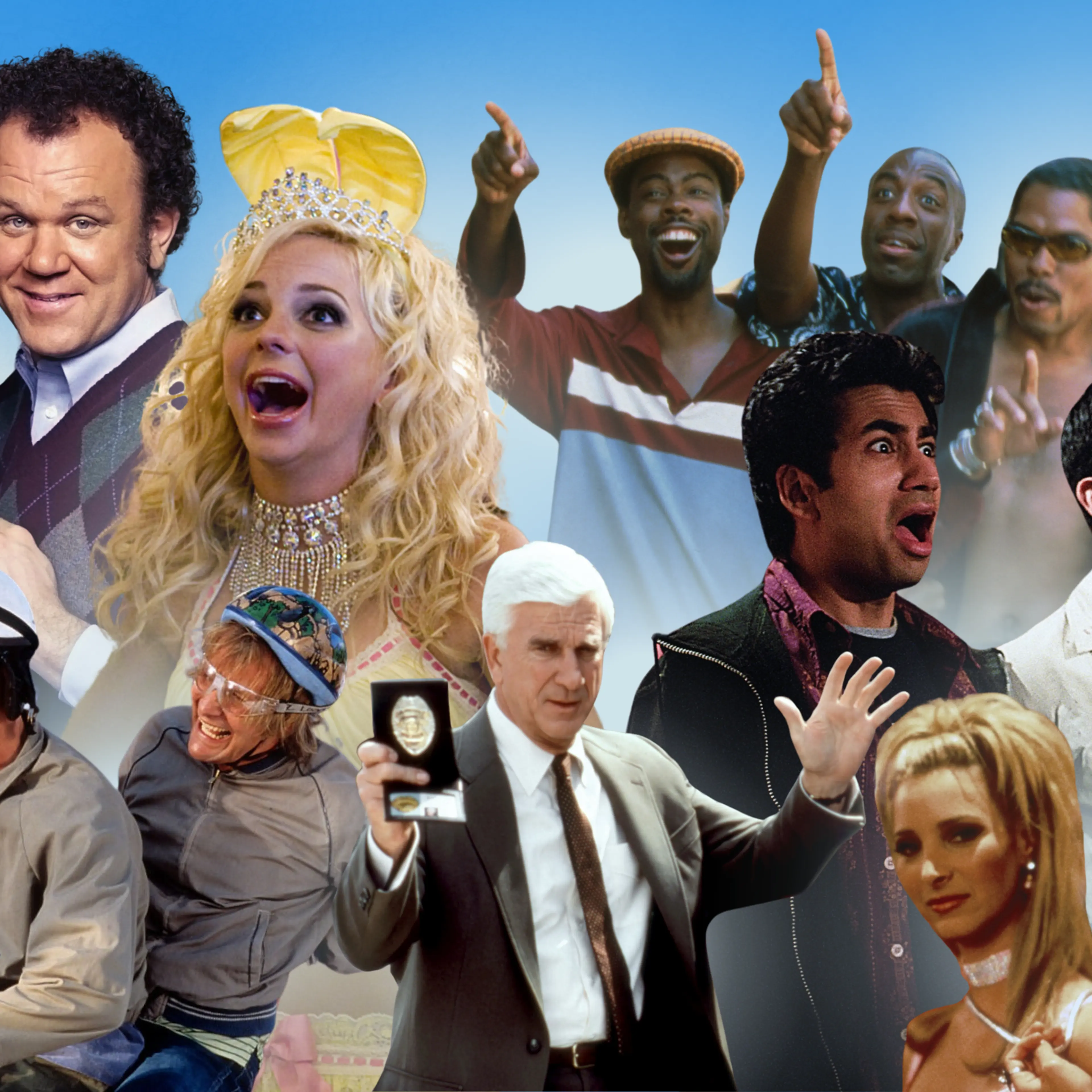 A collage of characters from the selects for best dumb comedies.