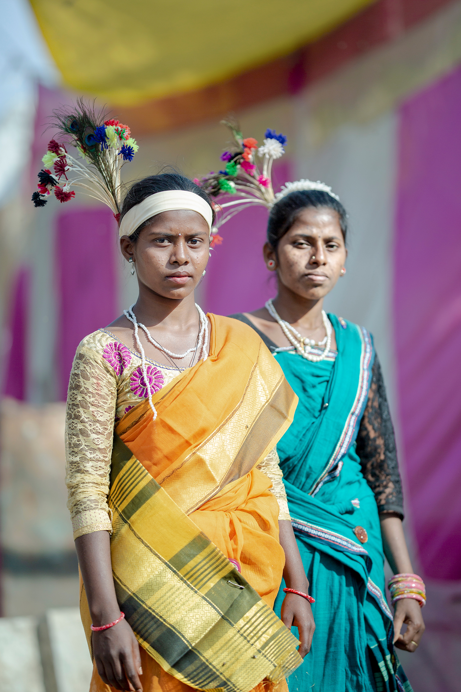 Inspired by women singing, reciting protest poetry and chanting slogans at Tikri, 18-year-old farmers Sahumati Padha, left, and Hiraath Jhade came from the central state of Chhattisgarh. “I wanted to bring our story to them and to the rest of India,” Padha says. “We need to be seen.”