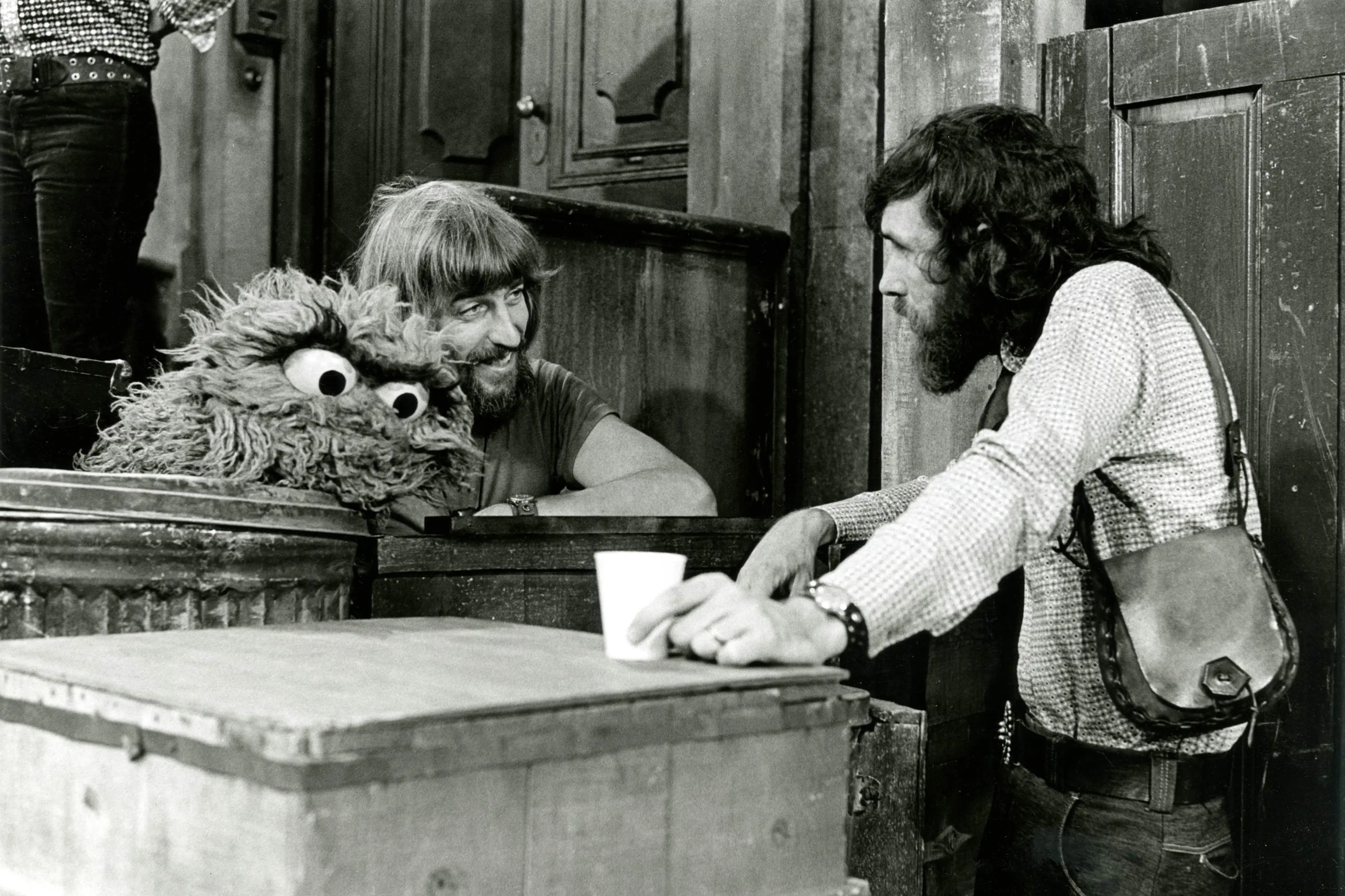 Caroll Spinney and Jim Henson are seen on the set of Sesame Street in 1969, the first year of the show.