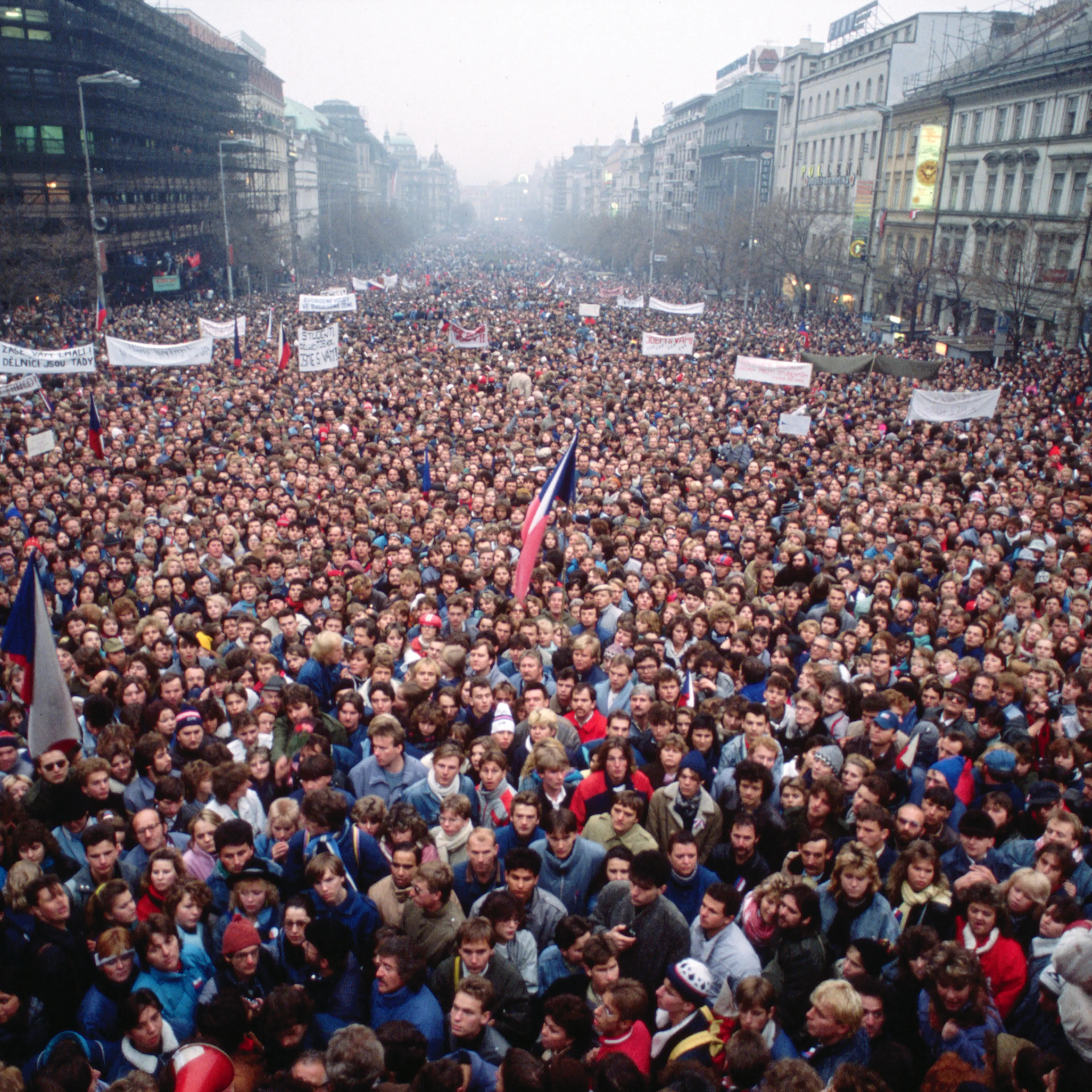 Demonstrators During Velvet Revolution