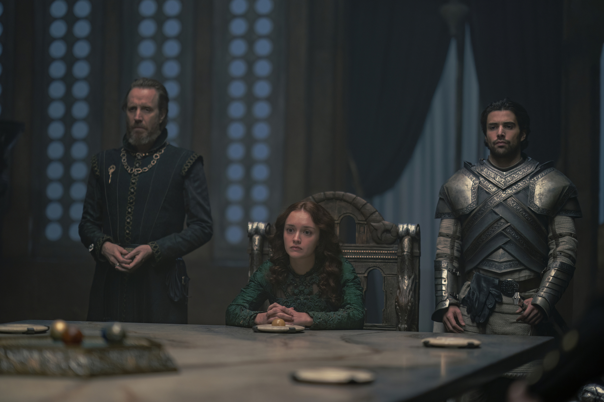 Rhys Ifans, Olivia Cooke, and Fabien Frankel in <i>House of the Dragon</i>