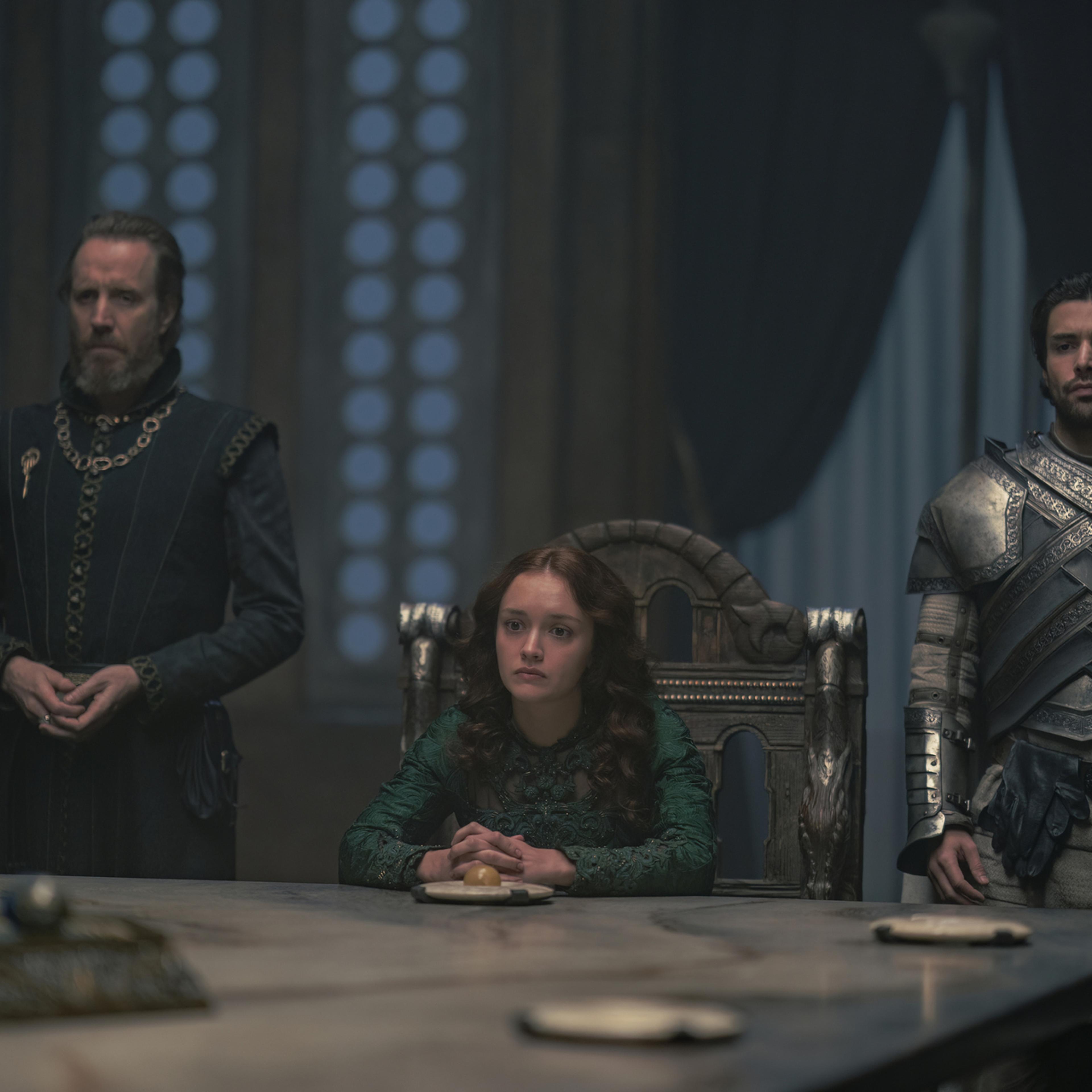 Rhys Ifans, Olivia Cooke, and Fabien Frankel in <i>House of the Dragon</i>