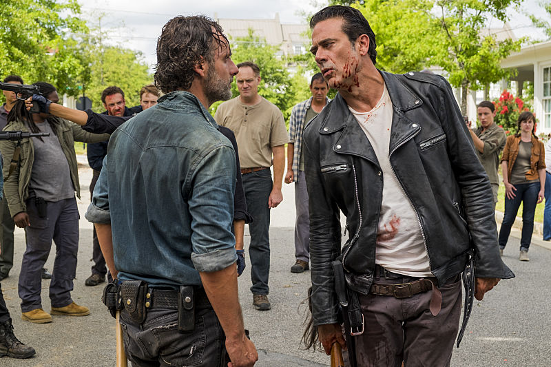 Ross Marquand as Aaron, Andrew Lincoln as Rick Grimes, Christian Serratos as Rosita Espinosa, Jeffrey Dean Morgan as Negan - The Walking Dead _ Season 7, Episode 8