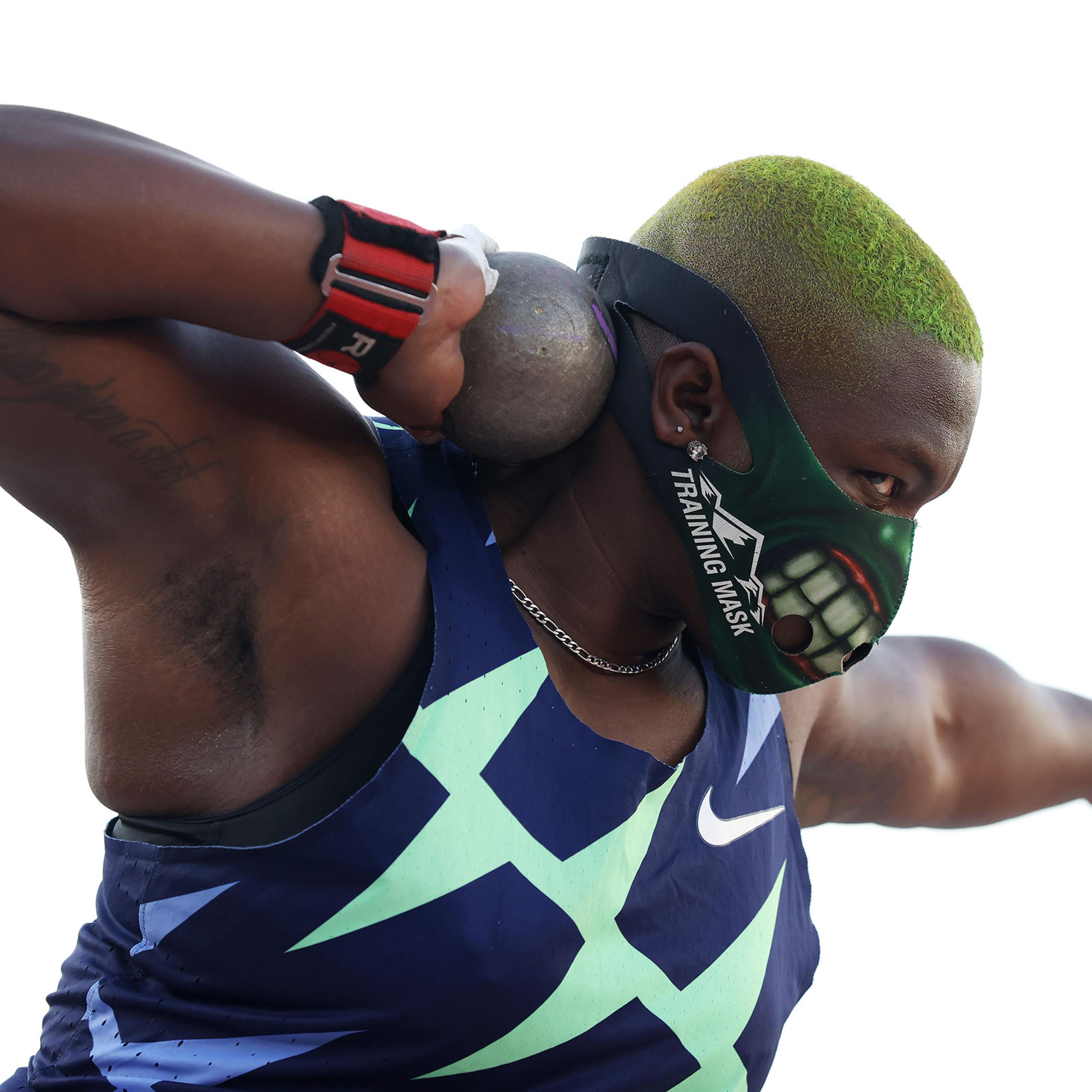 Raven Saunders competes in the Women's Shot Put Finals on day seven of the 2020 U.S. Olympic Track and Field Team Trials in Eugene, Oreg. on June 24, 2021.