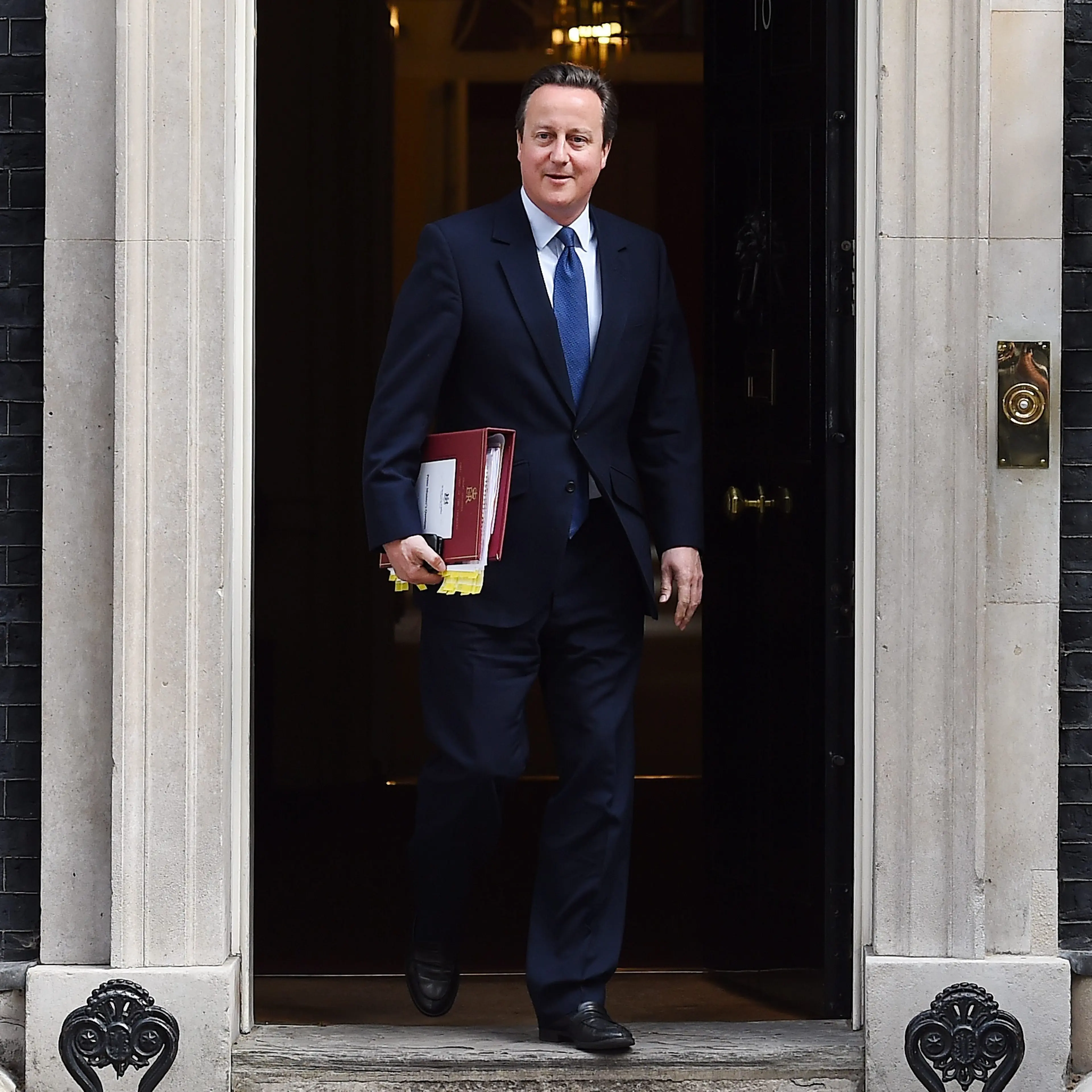 British Prime Minister David Cameron departs 10 Downing Street for his last Prime Minister's Questions in the House of Commons, Westminister, London on July 13, 2016.