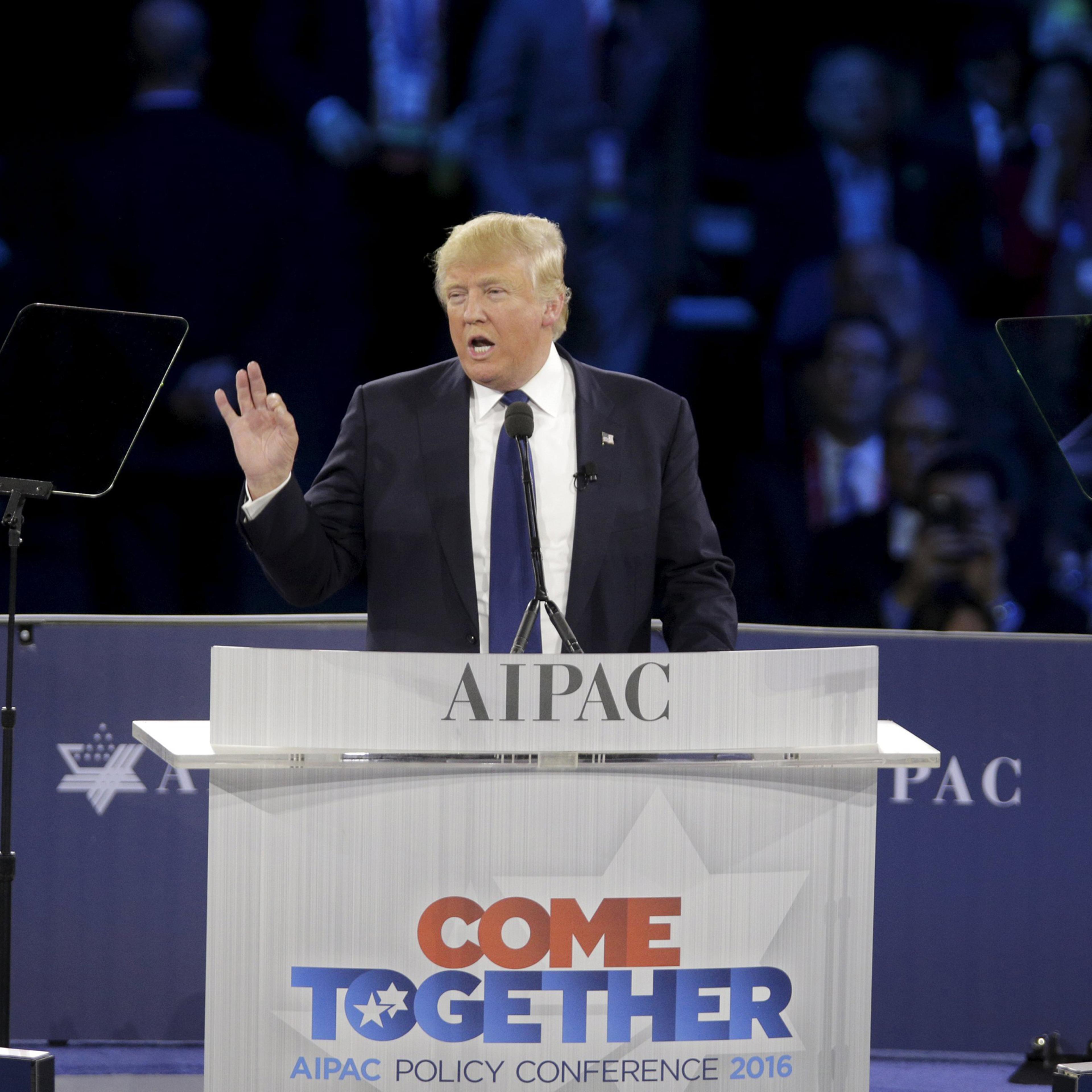 Republican U.S. presidential candidate Donald Trump addresses the American Israel Public Affairs Committee (AIPAC) afternoon general session in Washington March 21, 2016. REUTERS/Joshua Roberts