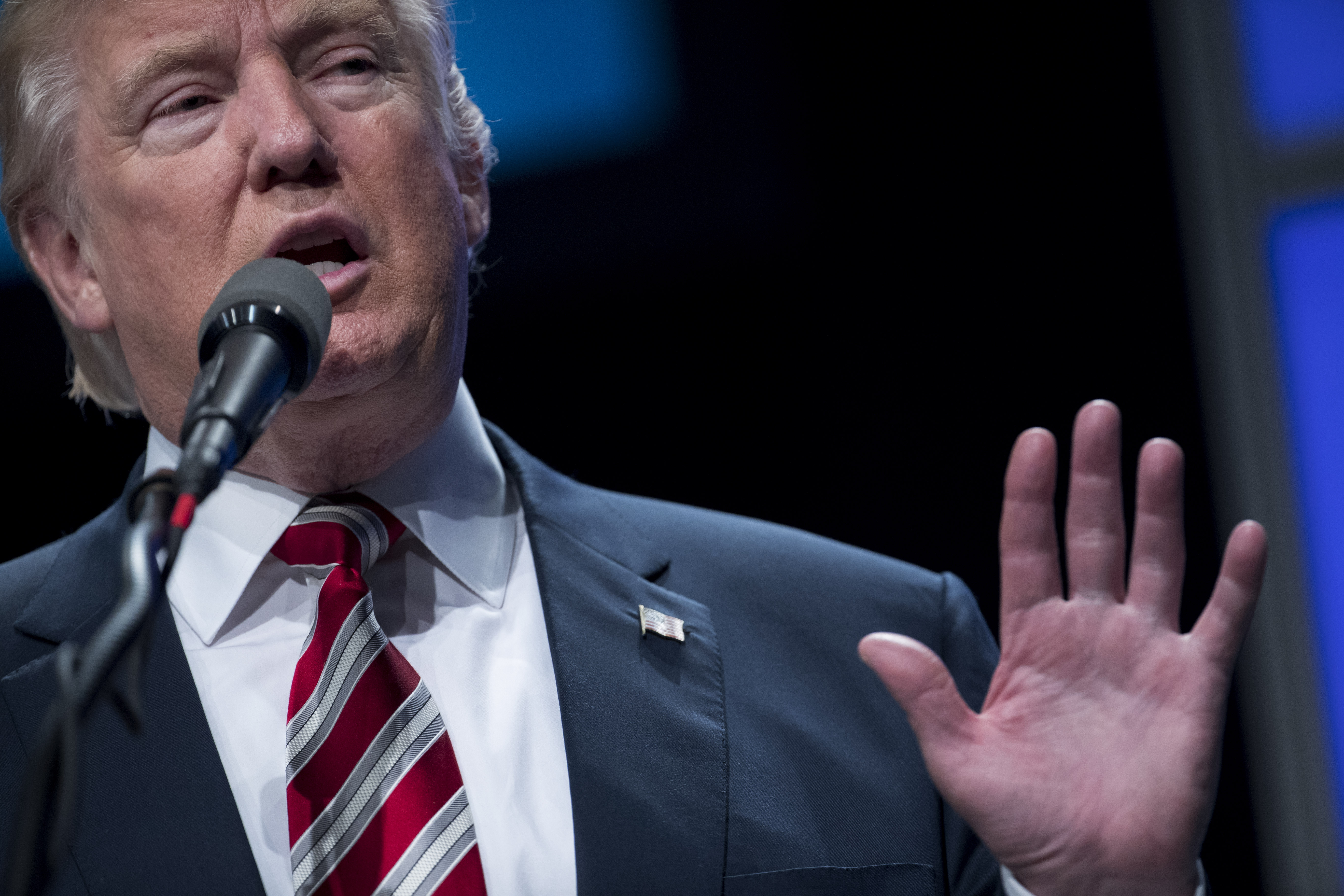 Donald Trump, 2016 Republican presidential nominee, speaks during the Marcellus Shale Coalition conference in Pittsburgh on Sept. 22, 2016.