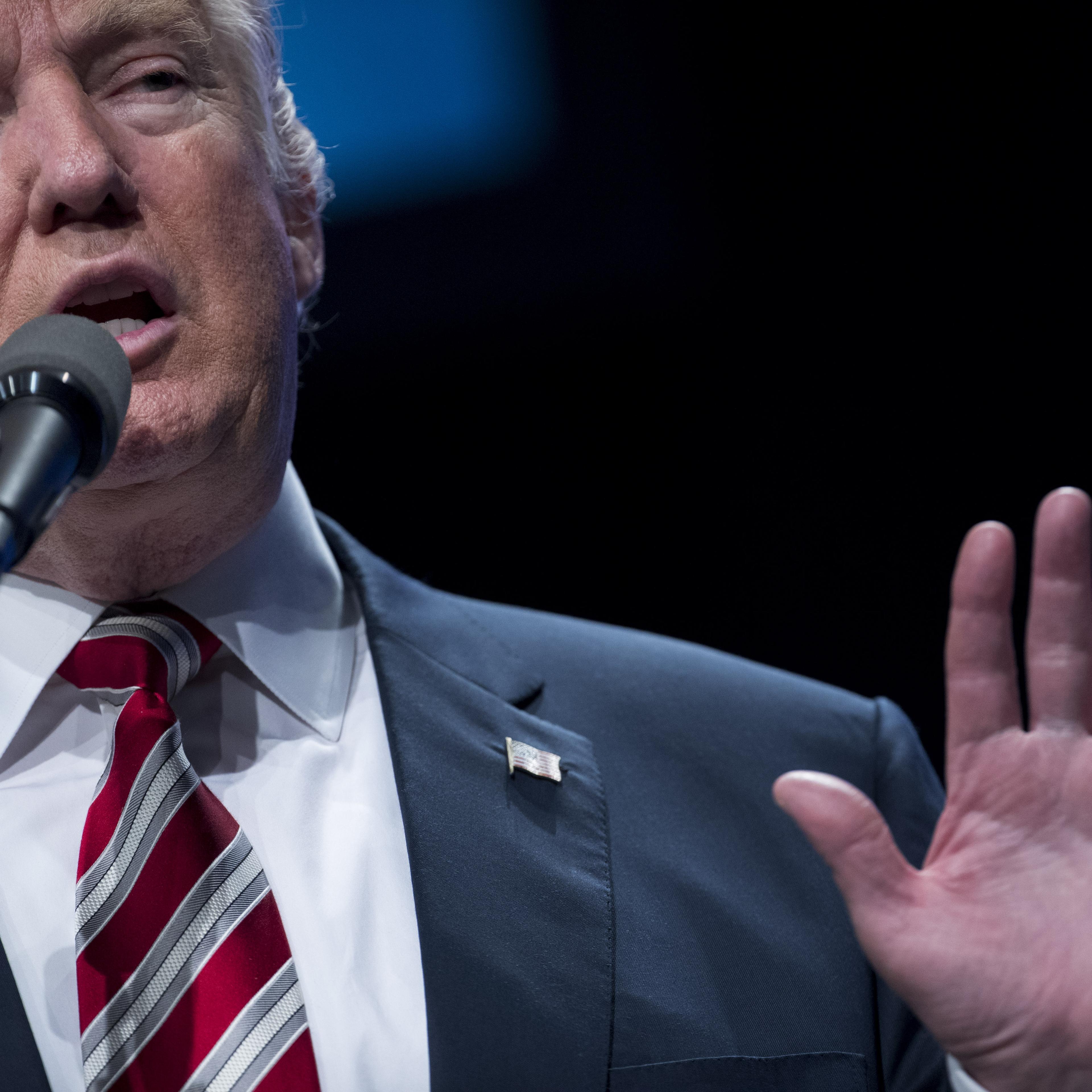 Donald Trump, 2016 Republican presidential nominee, speaks during the Marcellus Shale Coalition conference in Pittsburgh on Sept. 22, 2016.