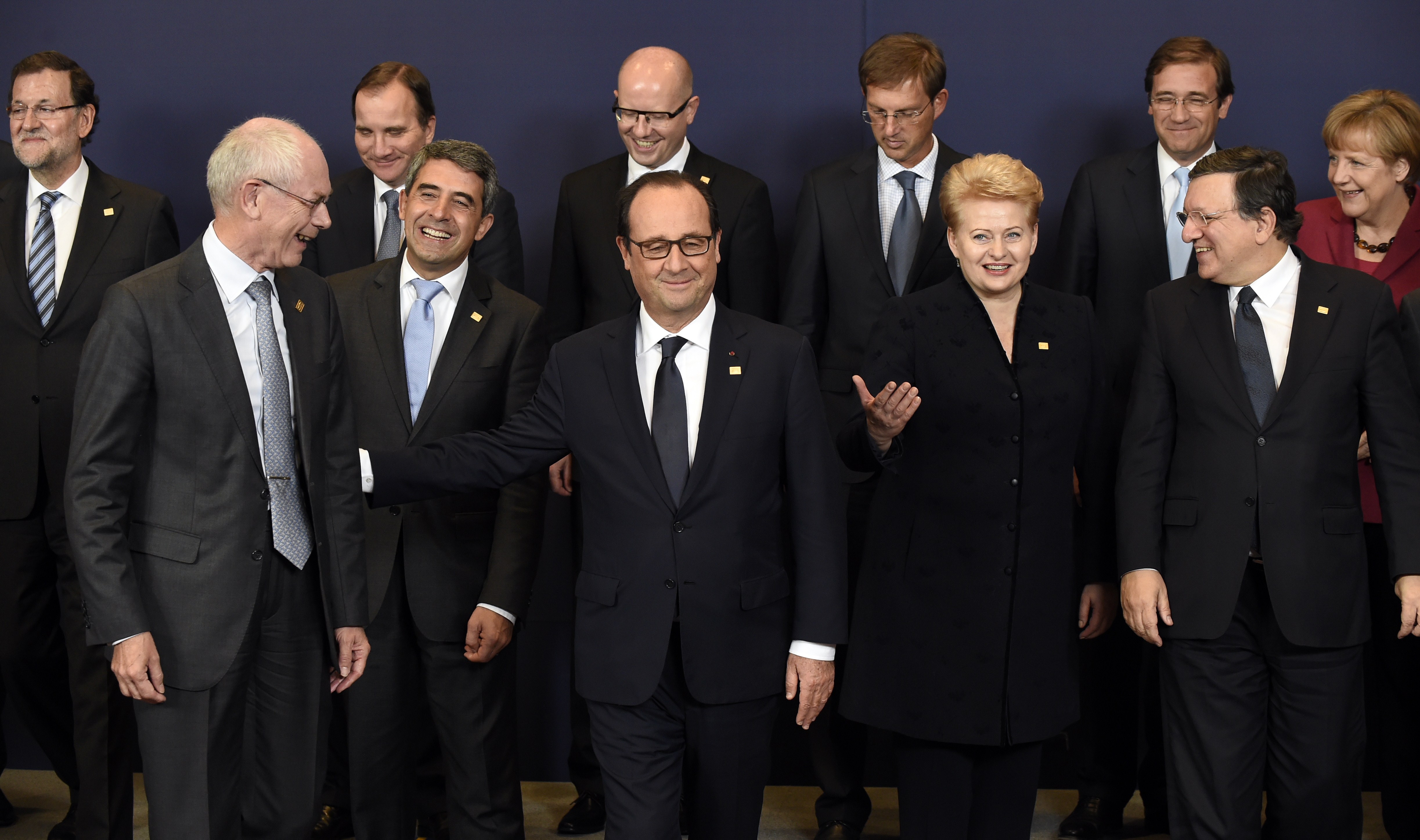 European heads of state and government (from back left) Spanish Prime Minister Mariano Rajoy, Swedish Prime Minister Stefan Loefven, Czech Prime Minister Bohuslav Sobotka, Slovenian Prime Minister Miro Cerar, Portuguese Prime Minister Pedro Passos Coelho