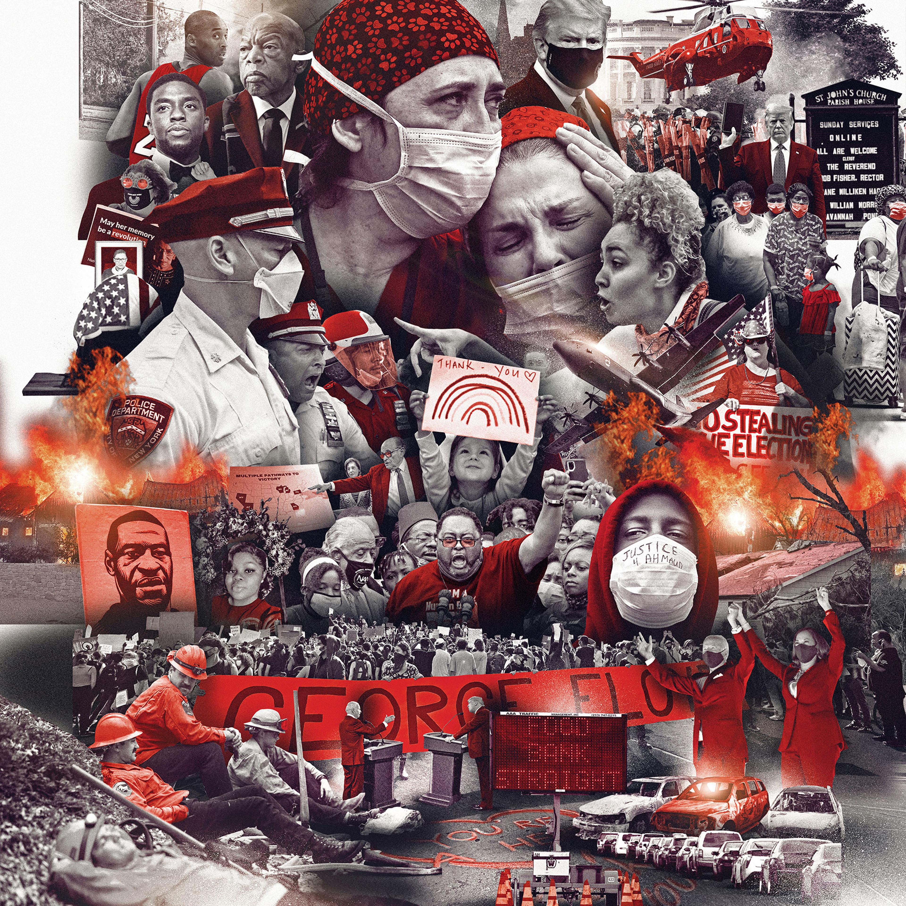 a photo illustration depicting things that happened during the year 2020