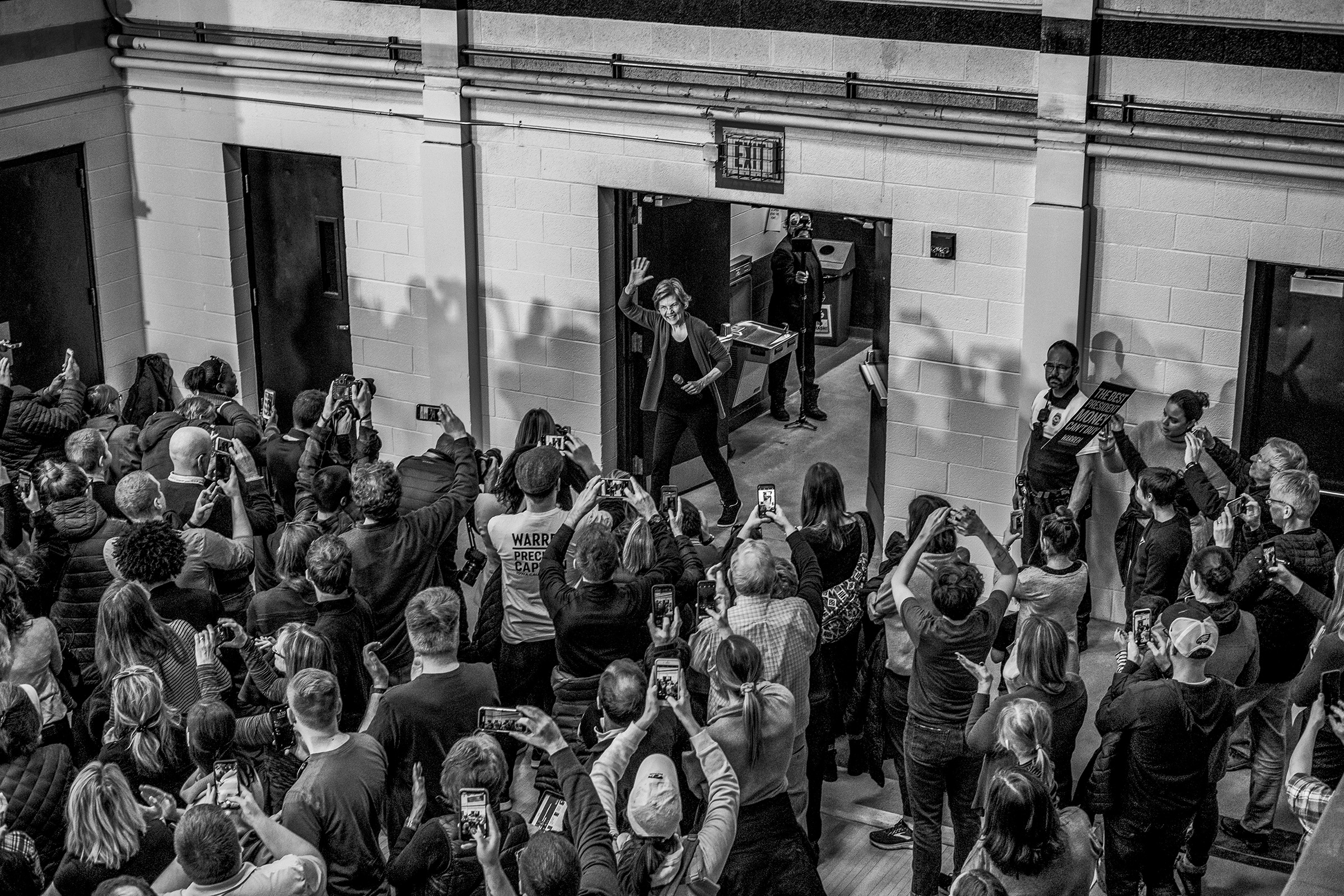 Date: Saturday, February 1, 2020Event: Iowa CIty Get Out the Caucus RallyAddress: West High School2901 Melrose Ave, Iowa City, IA 52246Elizabeth Warren walks towards the crowd right after she was introduced.