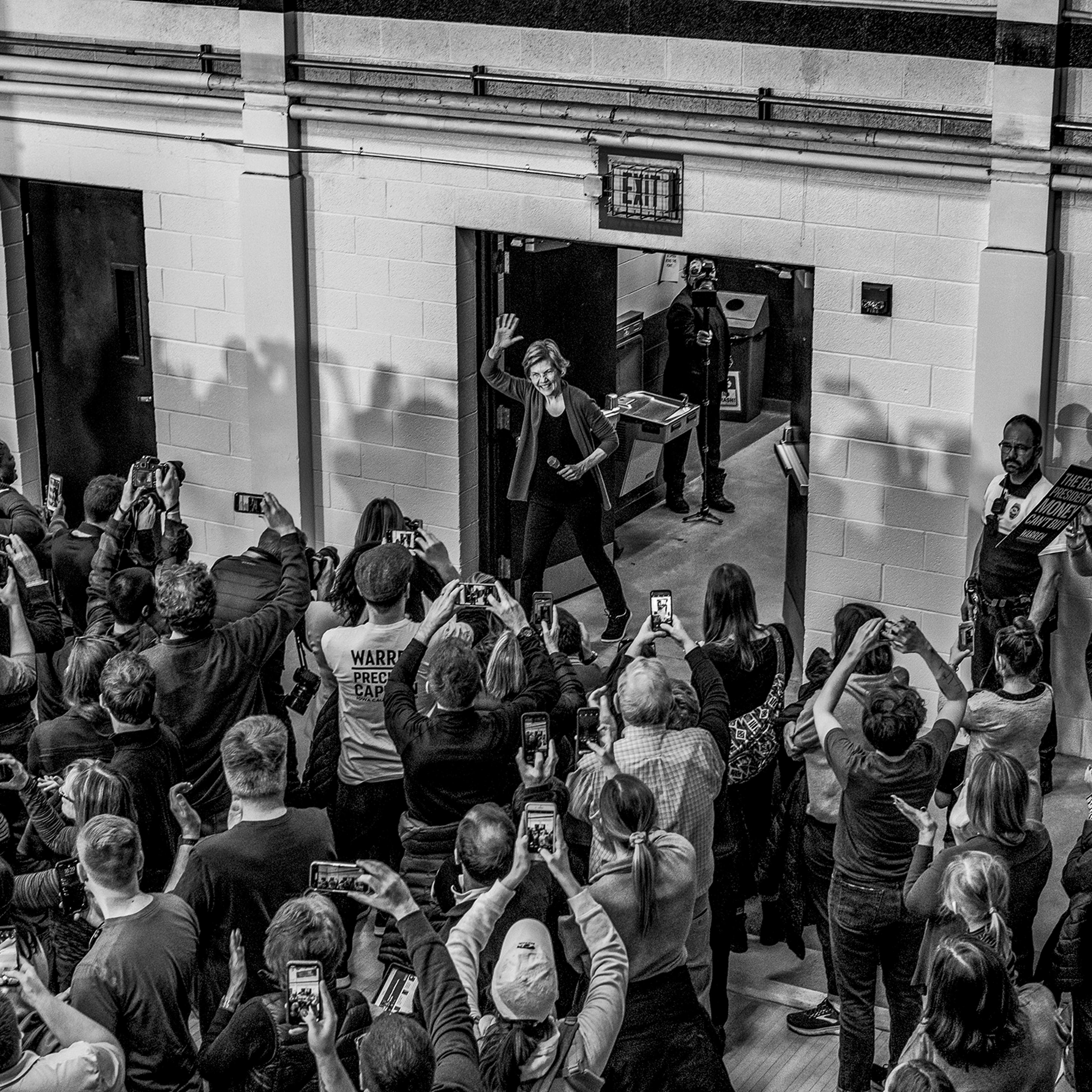 Date: Saturday, February 1, 2020Event: Iowa CIty Get Out the Caucus RallyAddress: West High School2901 Melrose Ave, Iowa City, IA 52246Elizabeth Warren walks towards the crowd right after she was introduced.