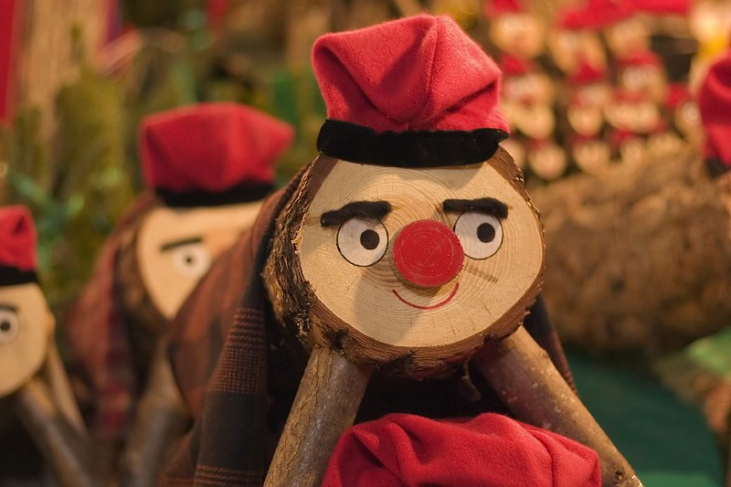 Caga Tiós on display in the Santa Llúcia Christmas market next to the Barcelona cathedral.