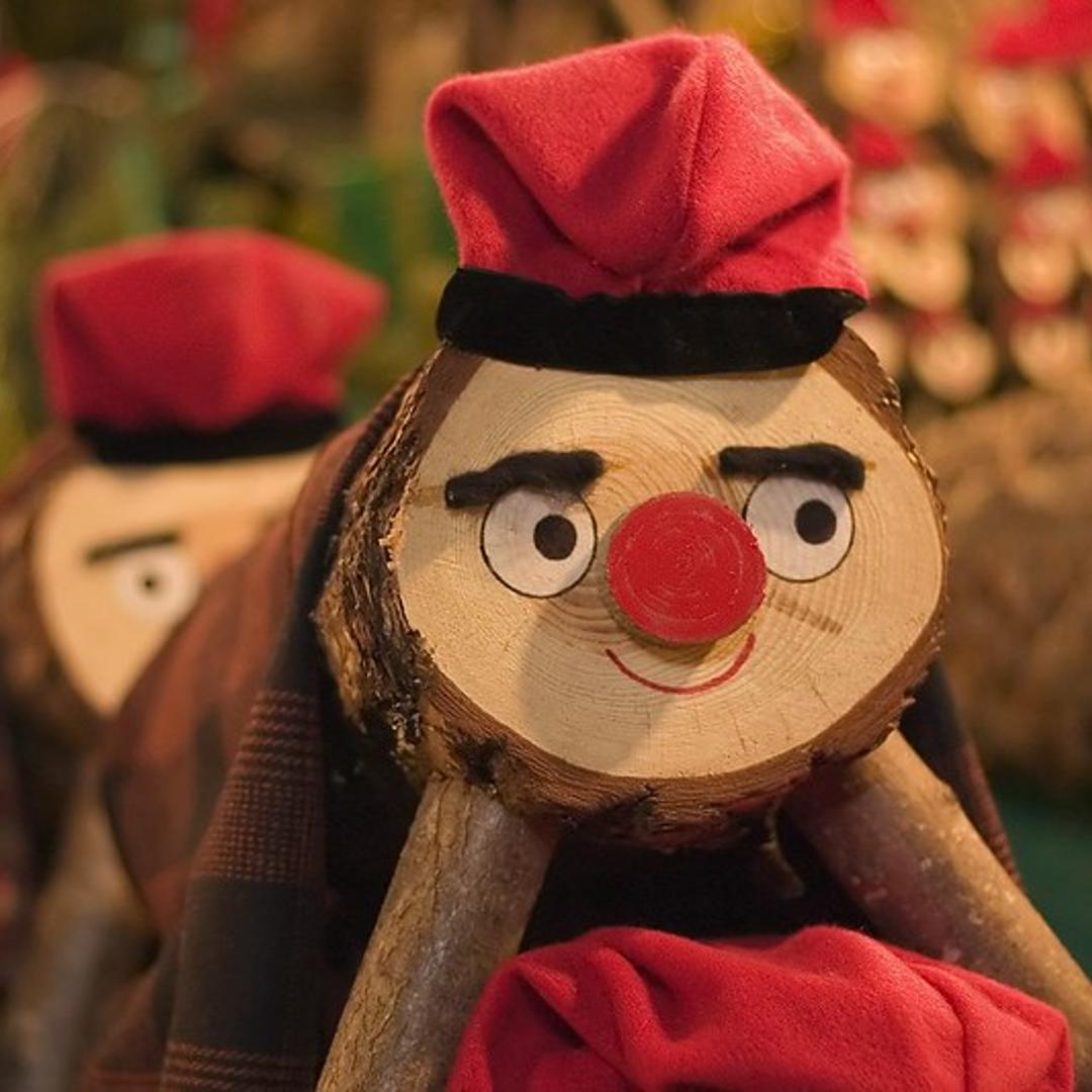 Caga Tiós on display in the Santa Llúcia Christmas market next to the Barcelona cathedral.