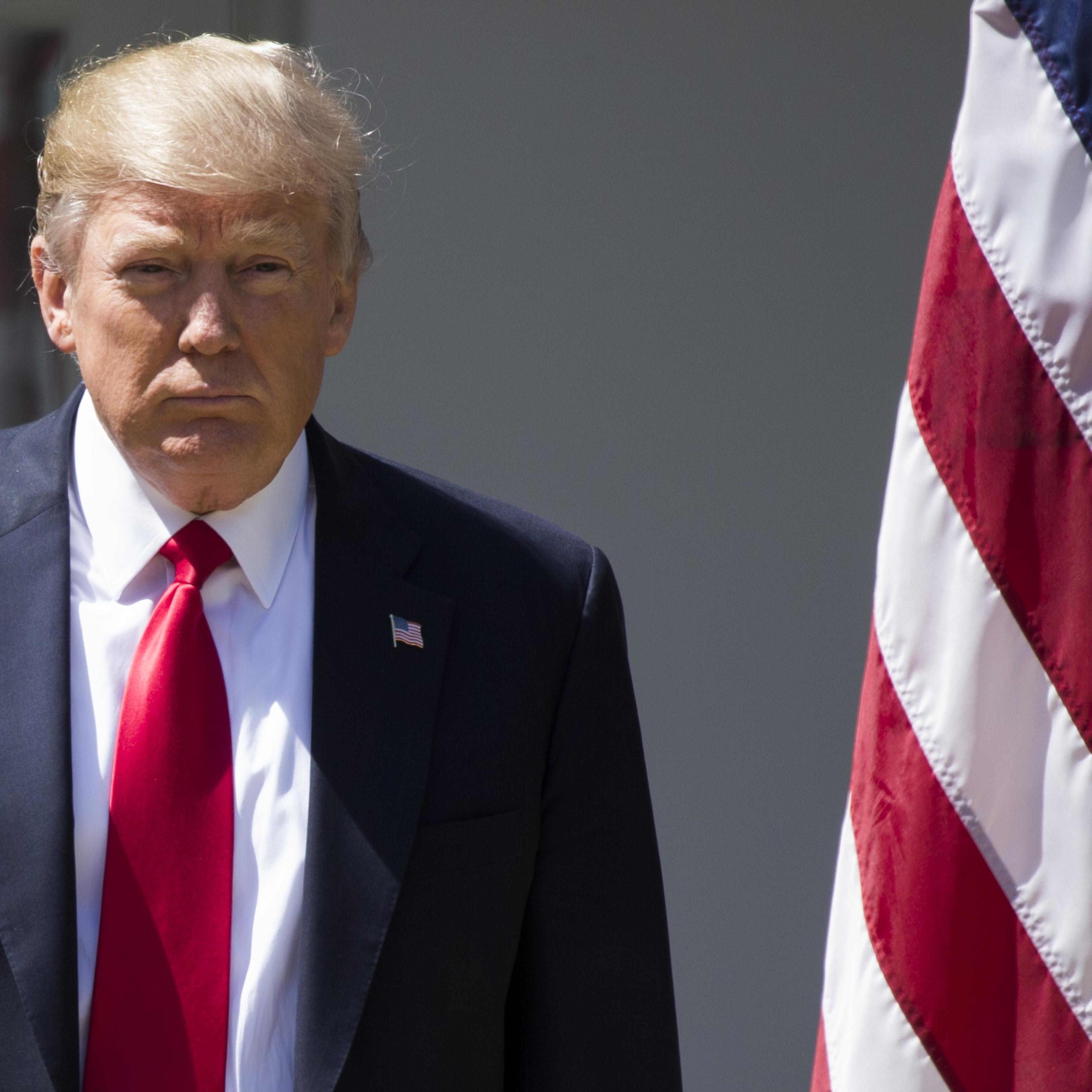 U.S. President Donald Trump walks to the podium with King Abdullah II bin al-Hussein of Jordan (not seen) for a joint press conference in the Rose Garden of the White House in Washington, USA on April 5, 2017.