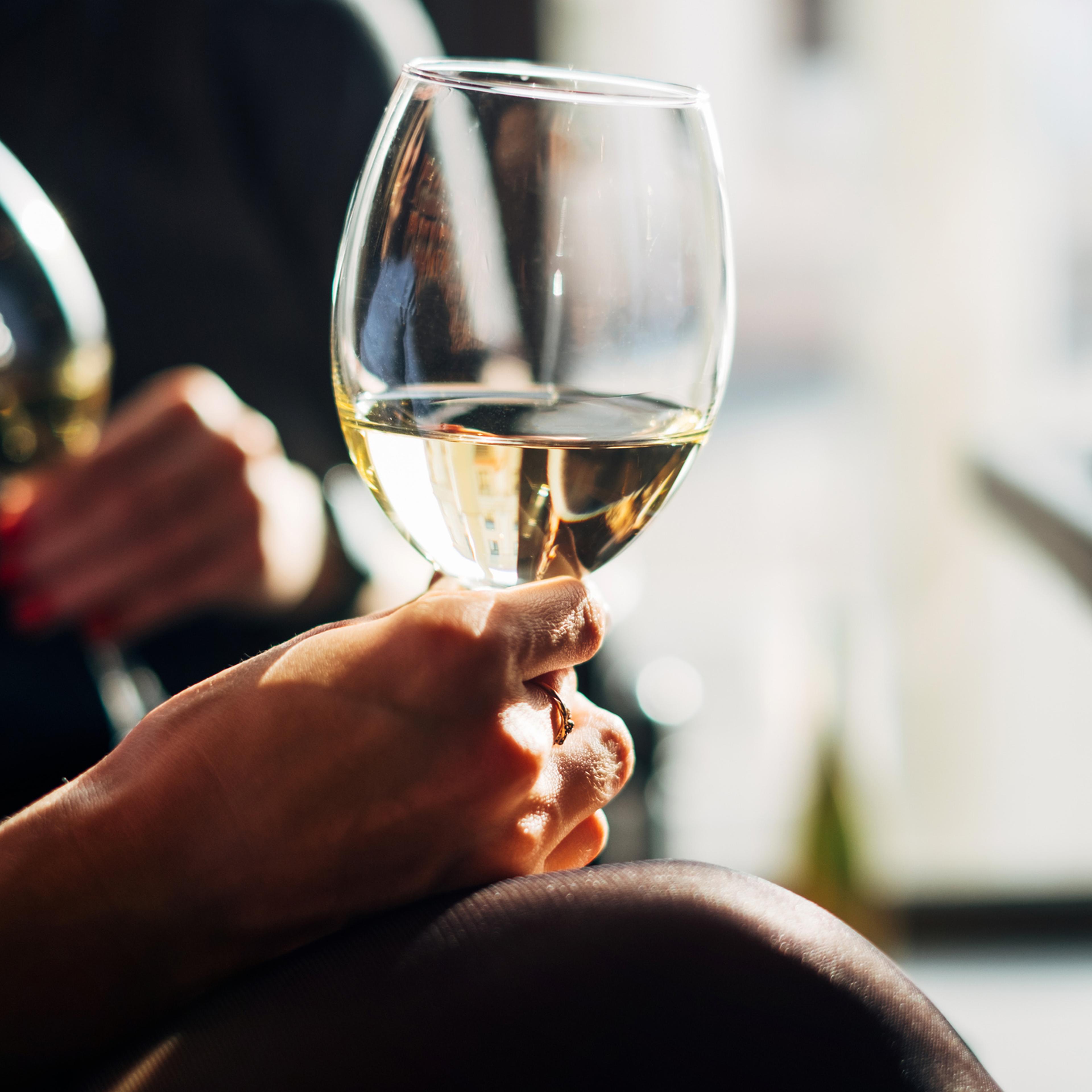Two women sitting at a table enjoying a glass of wine