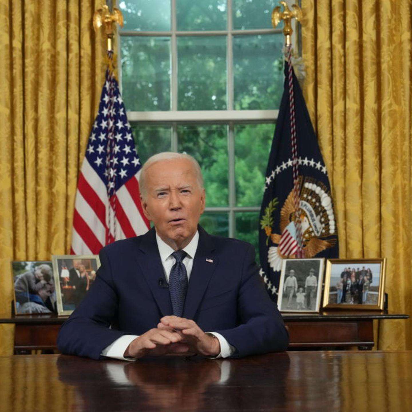 President Biden Addresses The Nation From The White House Oval Office