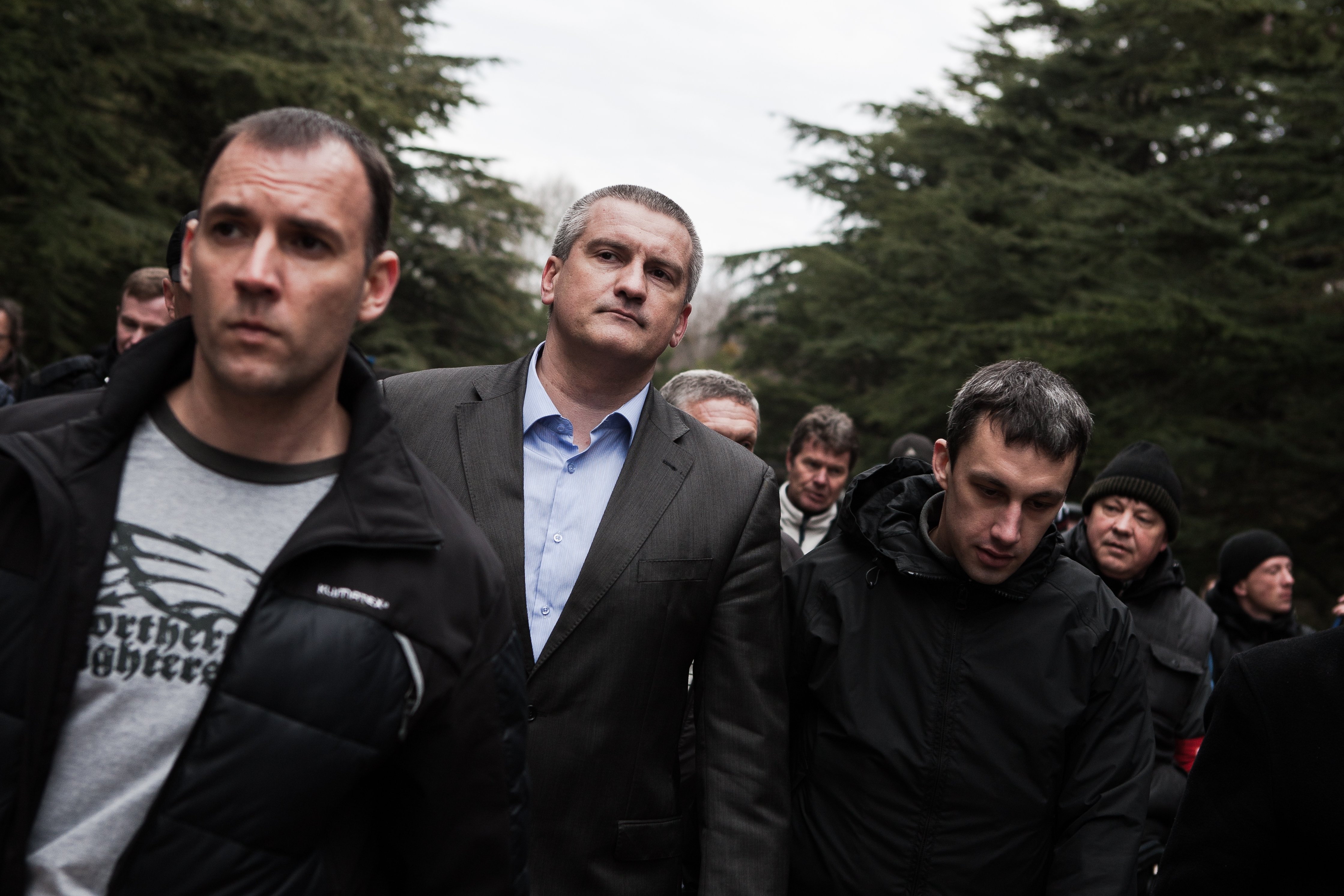 Crimean Prime Minister Sergei Aksyonov attends a public ceremony in Simferopol, Crimea on March 8, 2014.