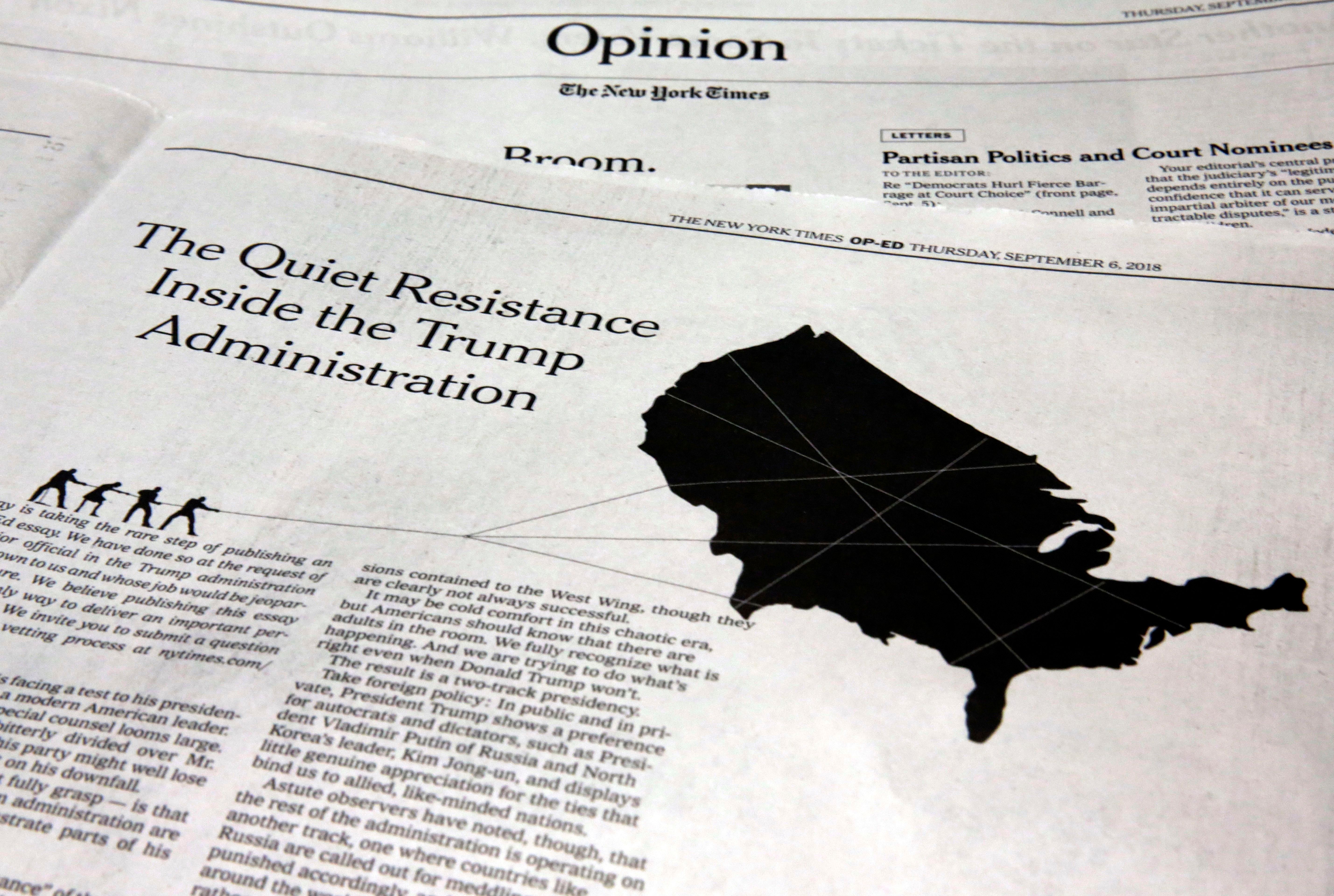 The New York Times op-ed discussing mayhem in the White House