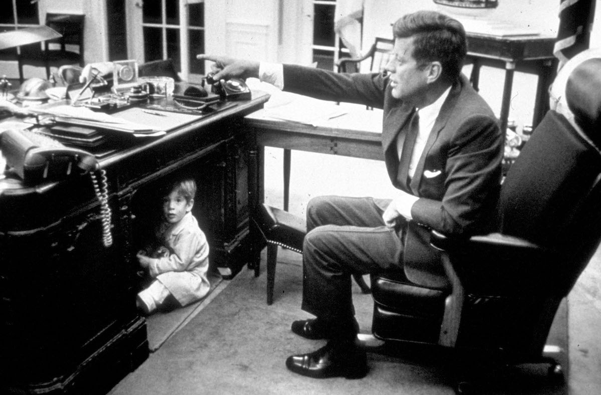John Kennedy Jr. playing in the Oval Office at the White House, Washington, D.C., Oct. 15, 1963